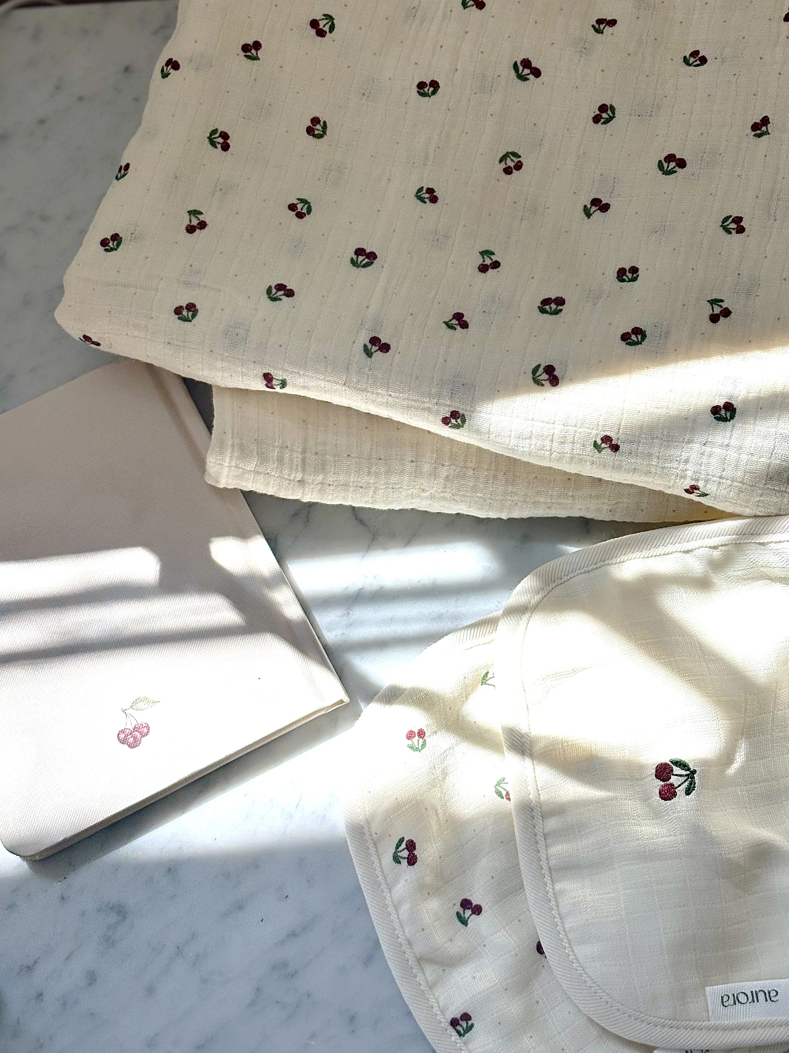 2 Pack cotton Muslin Swaddle set - Cherry Collection - Image 9