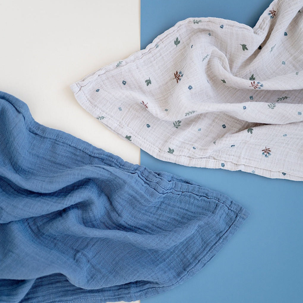2 Pack Cotton Muslin Swaddle Blanket - Blue Garden Flower - Image 8