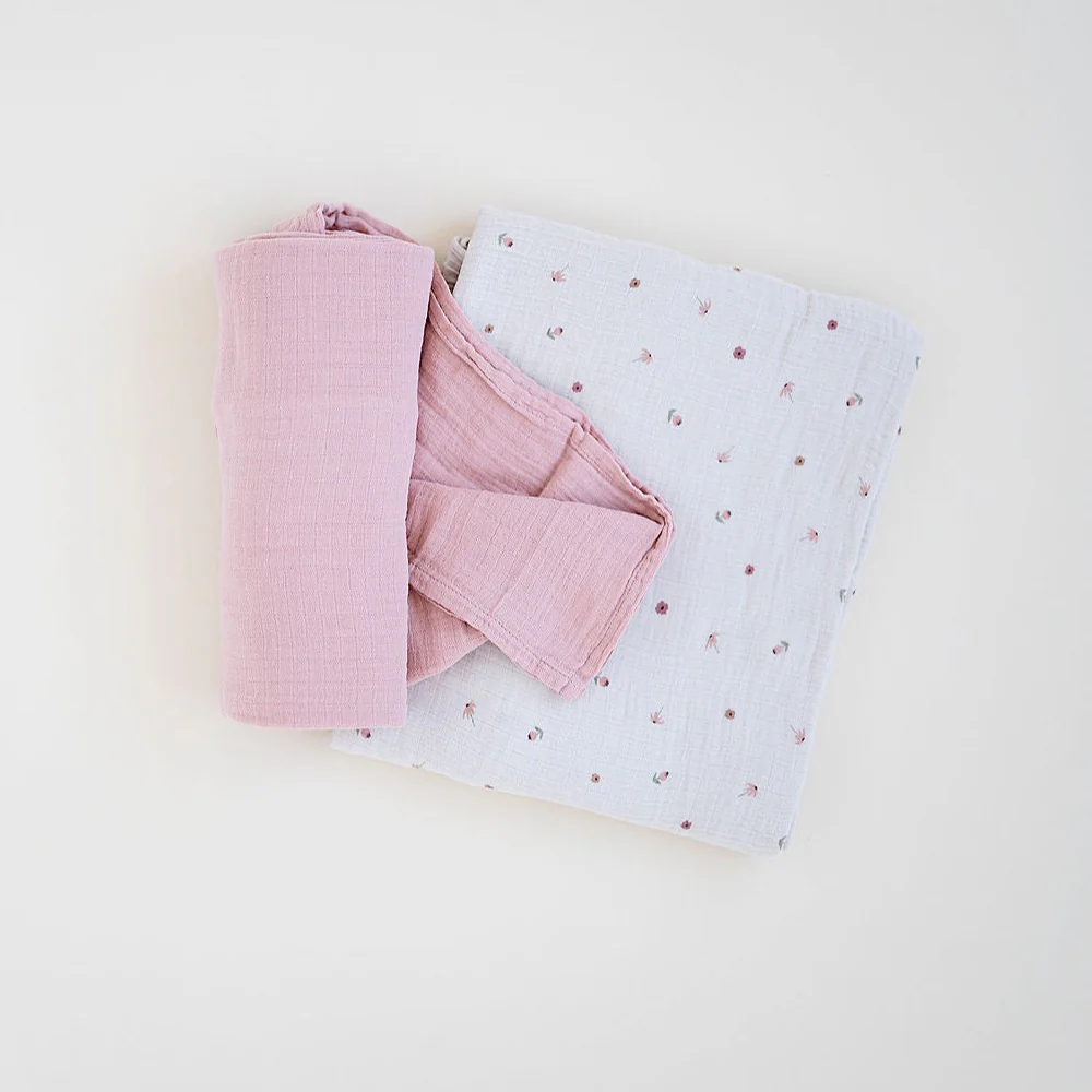 2 Pack Cotton Muslin Swaddle Blanket - Pink Garden Flower - Image 4