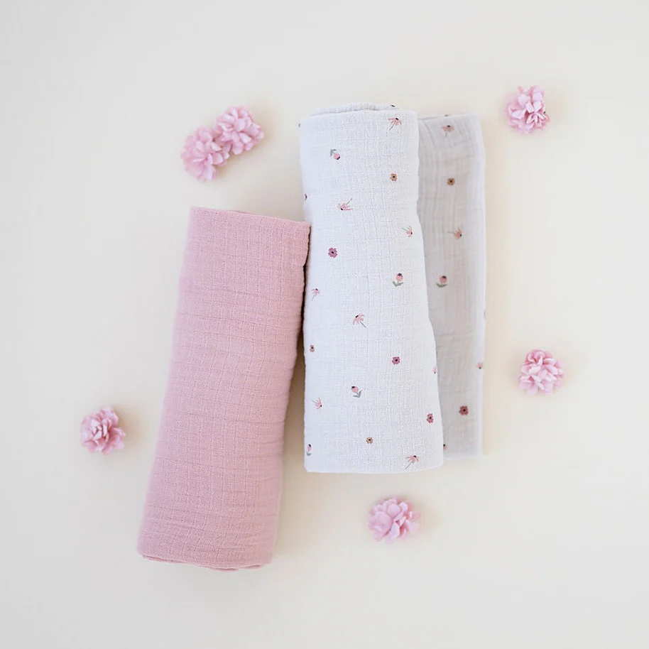 2 Pack Cotton Muslin Swaddle Blanket - Pink Garden Flower - Image 6