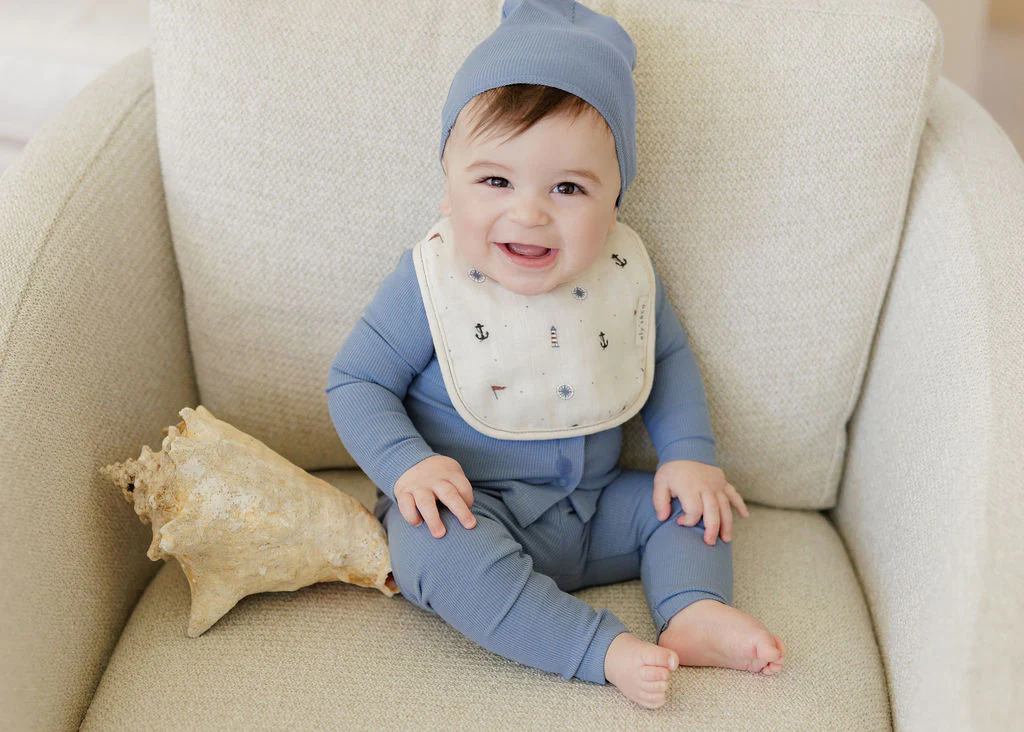 3 Pack Muslin Terry Bibs - Blue Nautical - Image 2