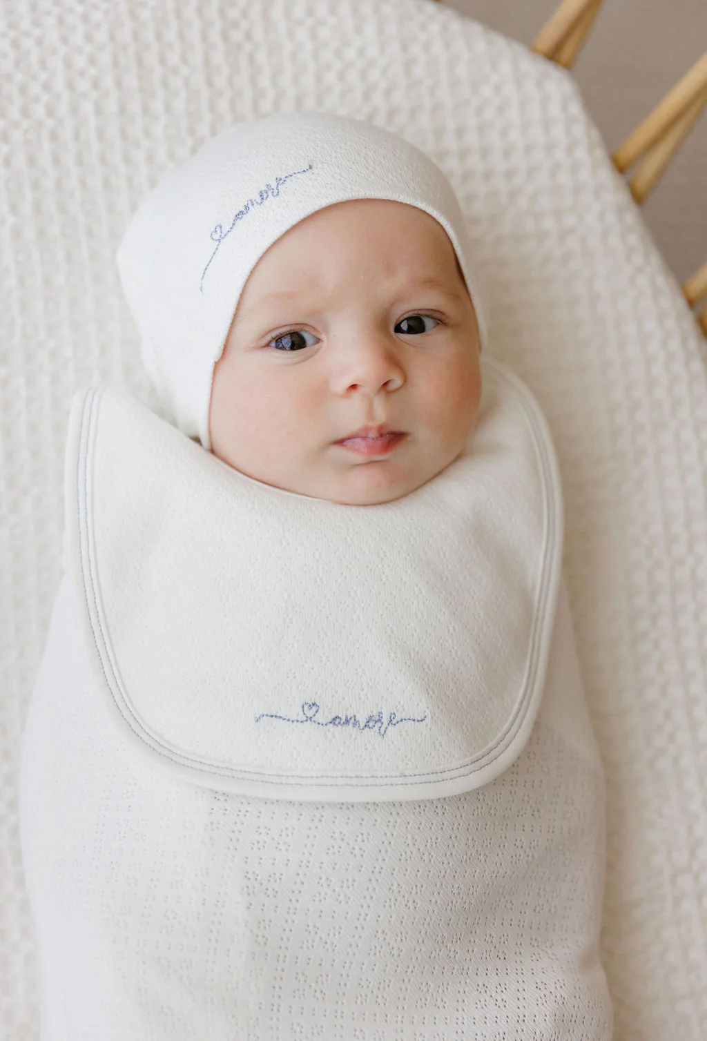 Organic Cotton Amore Pointelle Collection - Footie + Beanie - Image 5