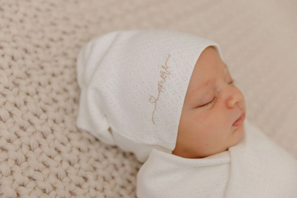 Organic Cotton Amore Pointelle Collection - Footie + Beanie - Image 10