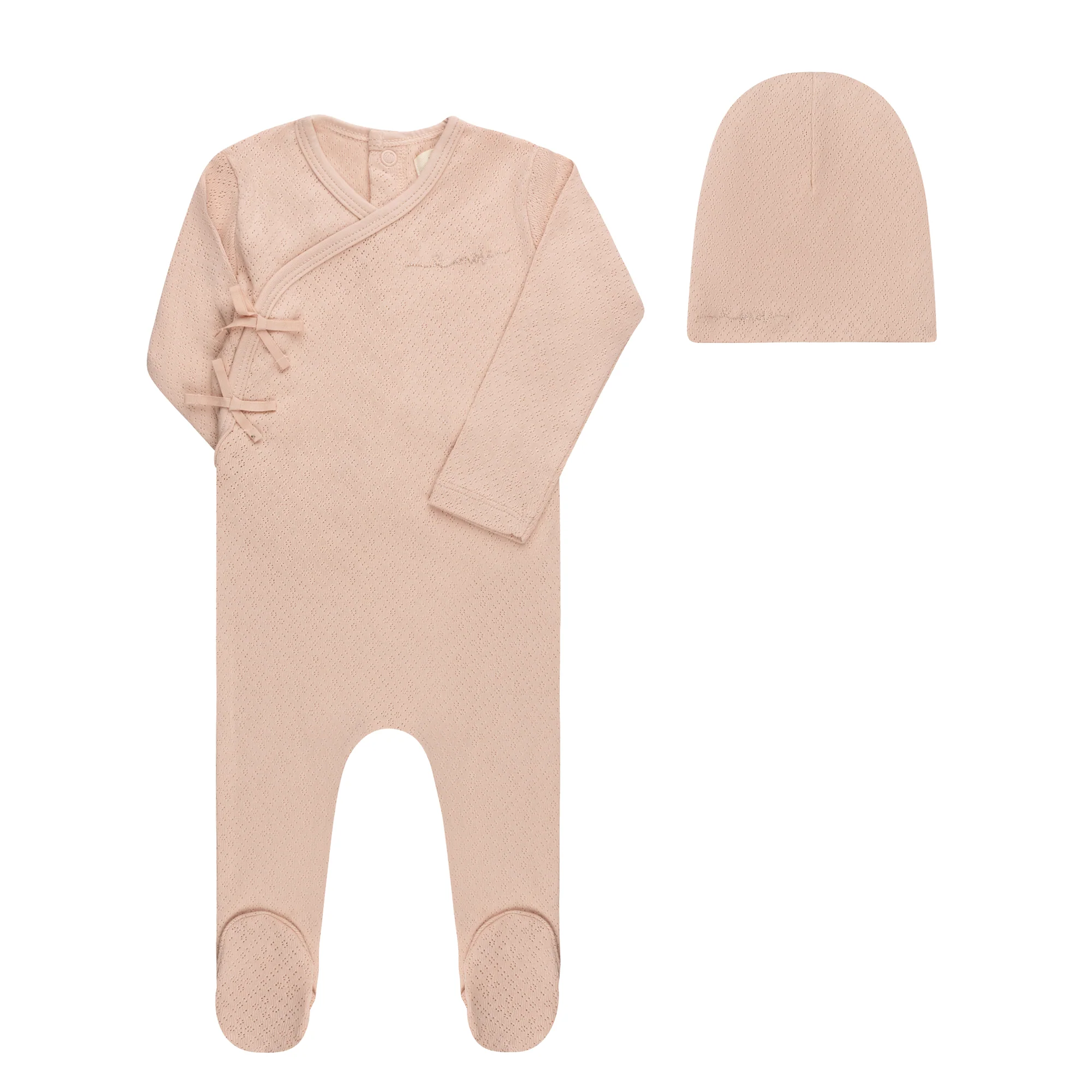 Organic Cotton Amore Pointelle Collection - Footie + Beanie - Image 11