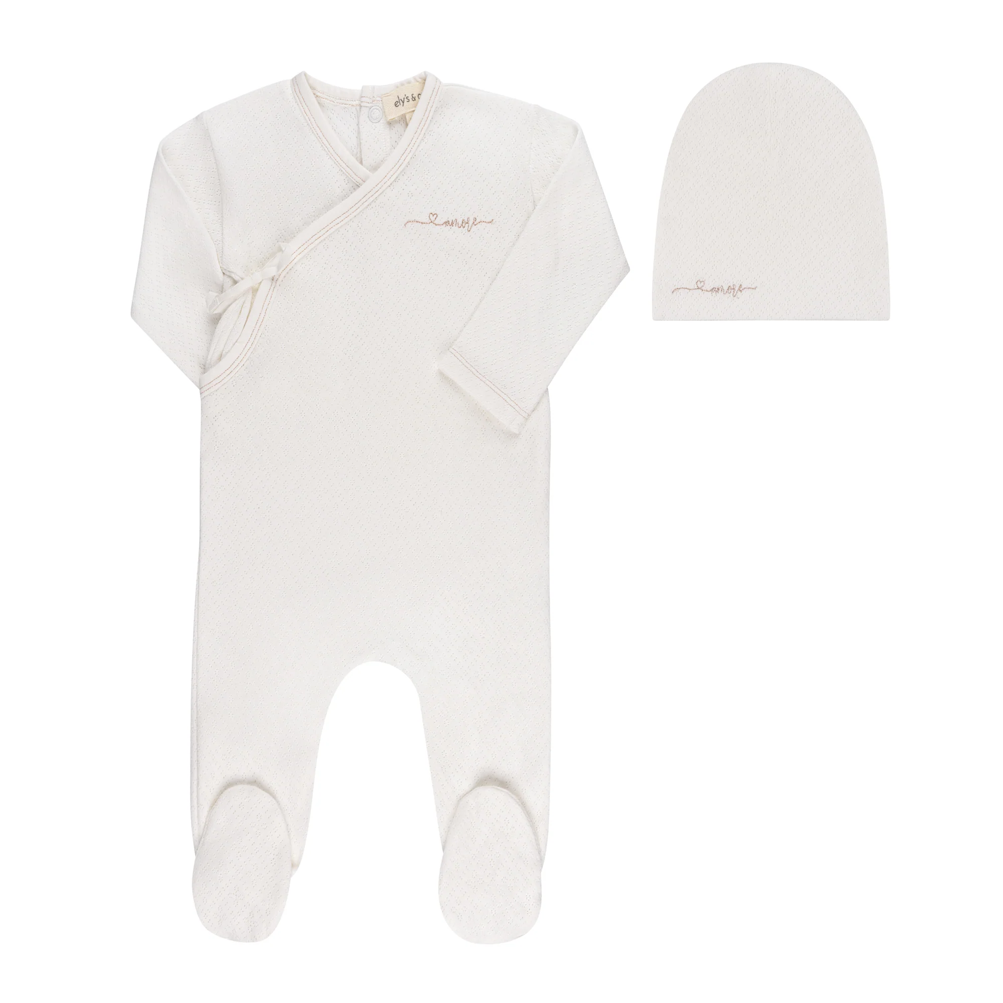 Organic Cotton Amore Pointelle Collection - Footie + Beanie - Image 4