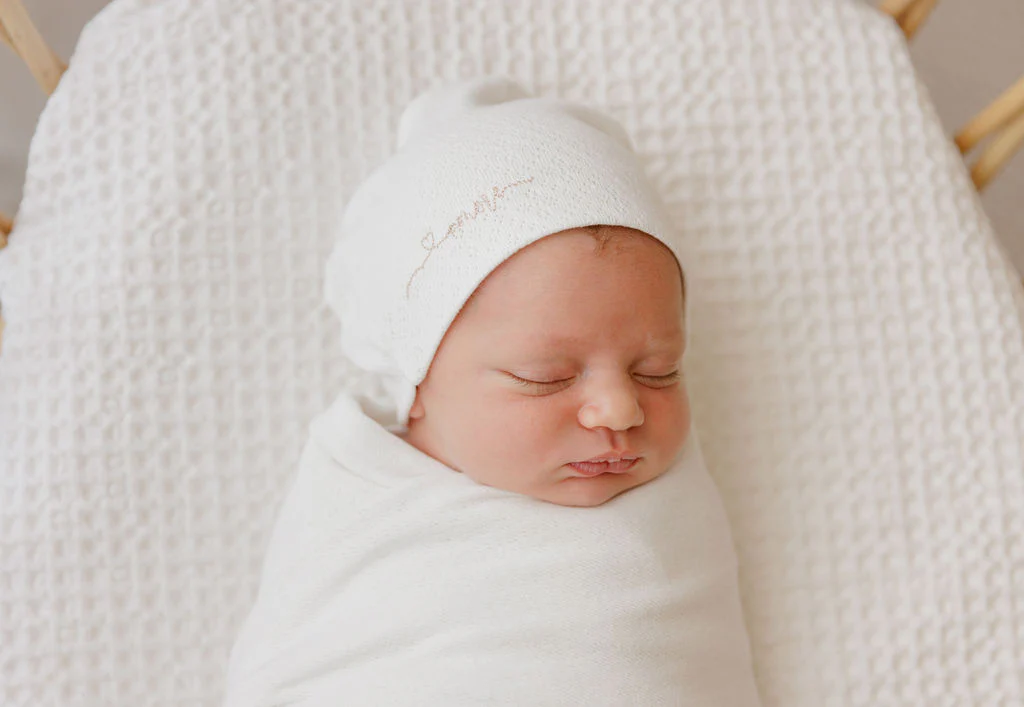 Organic Cotton Amore Pointelle Collection - Footie + Beanie - Image 8