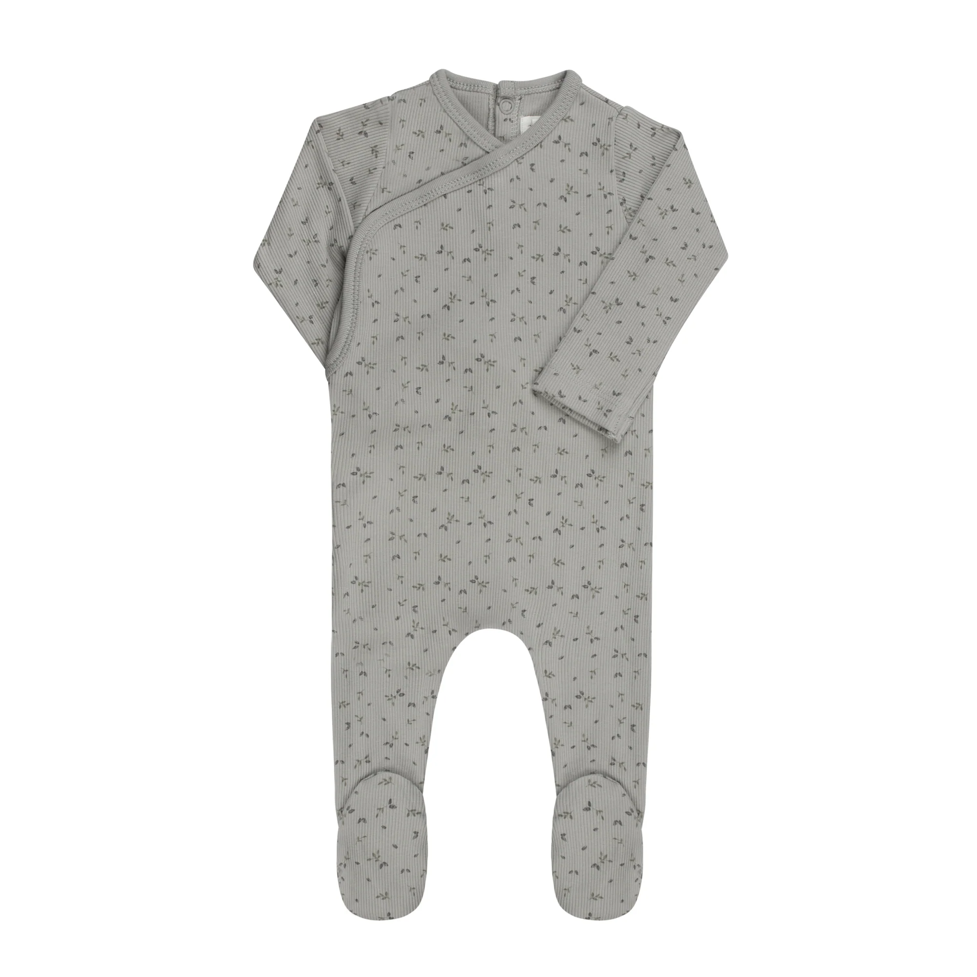 Baby Boy Footie – Blue – Floral Rib