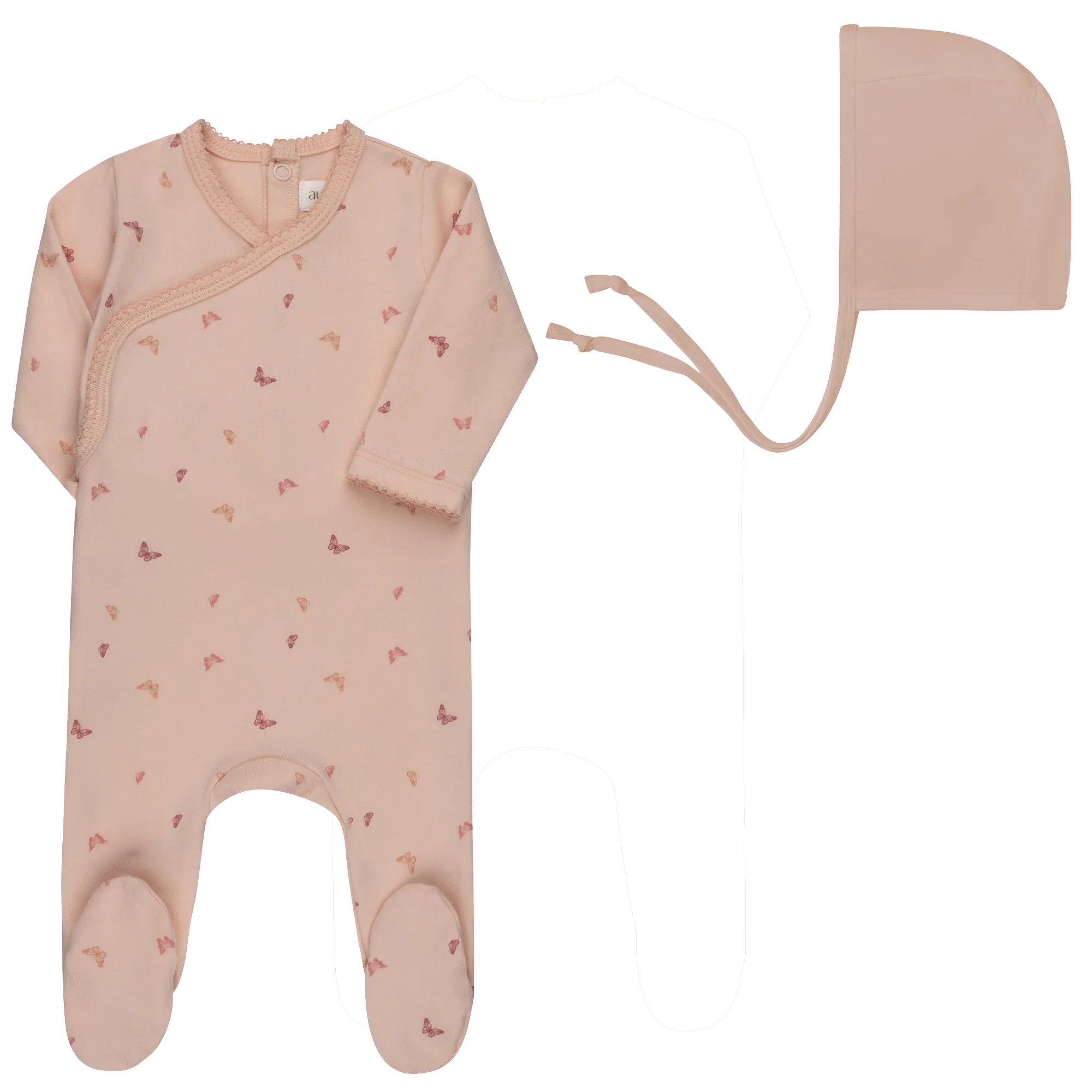 Baby Girl Footie and Bonnet – Pink – Butterfly - Image 3