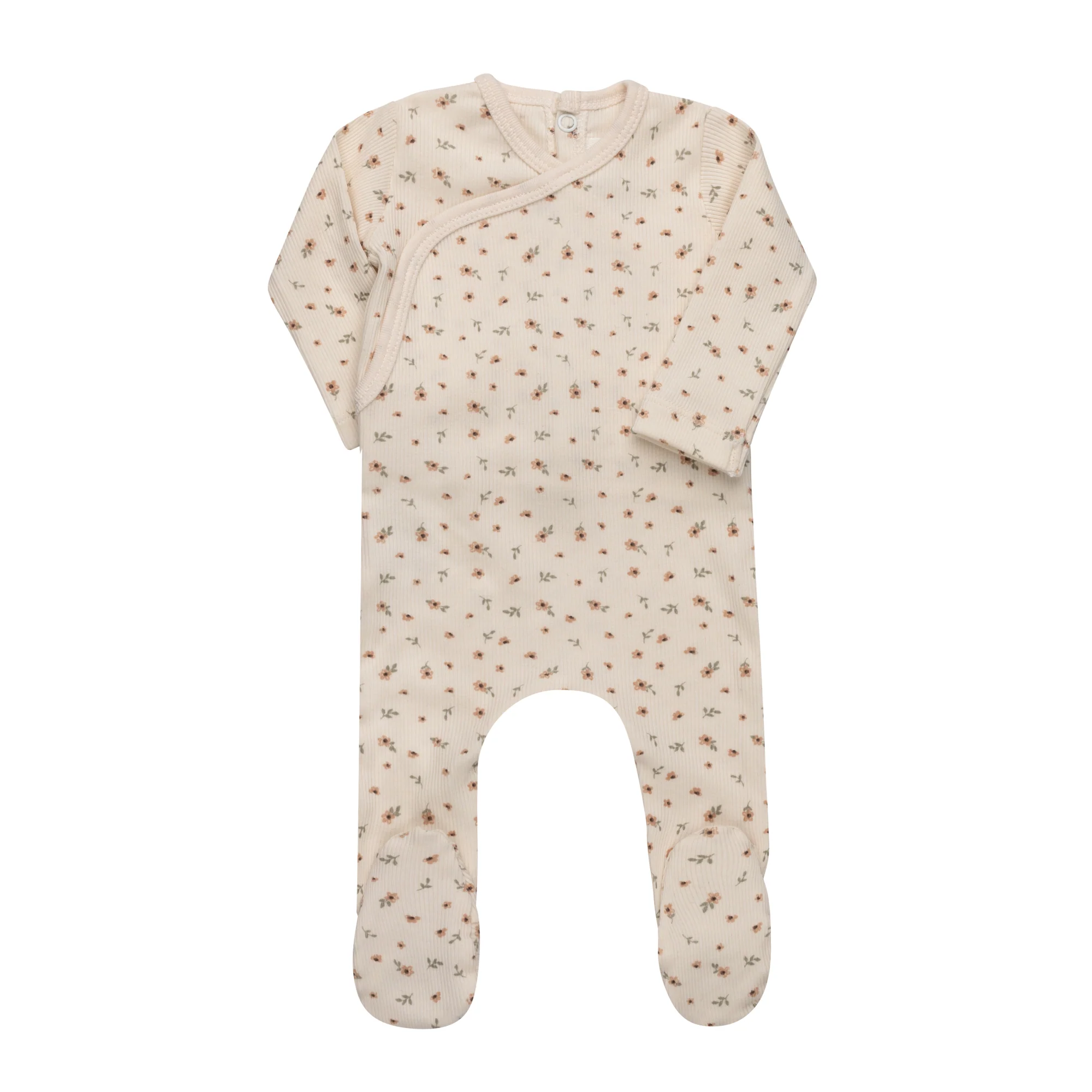 Baby Girl Footie – Ivory Pink – Floral Rib