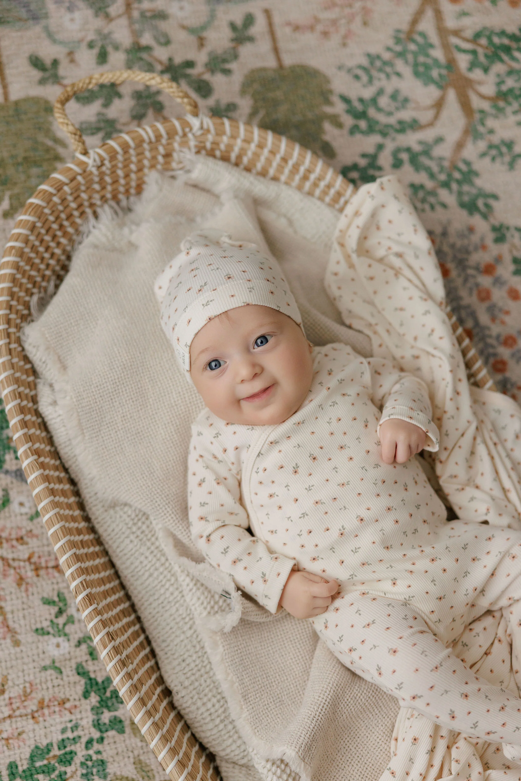 Baby Girl Footie – Ivory Pink – Floral Rib - Image 2