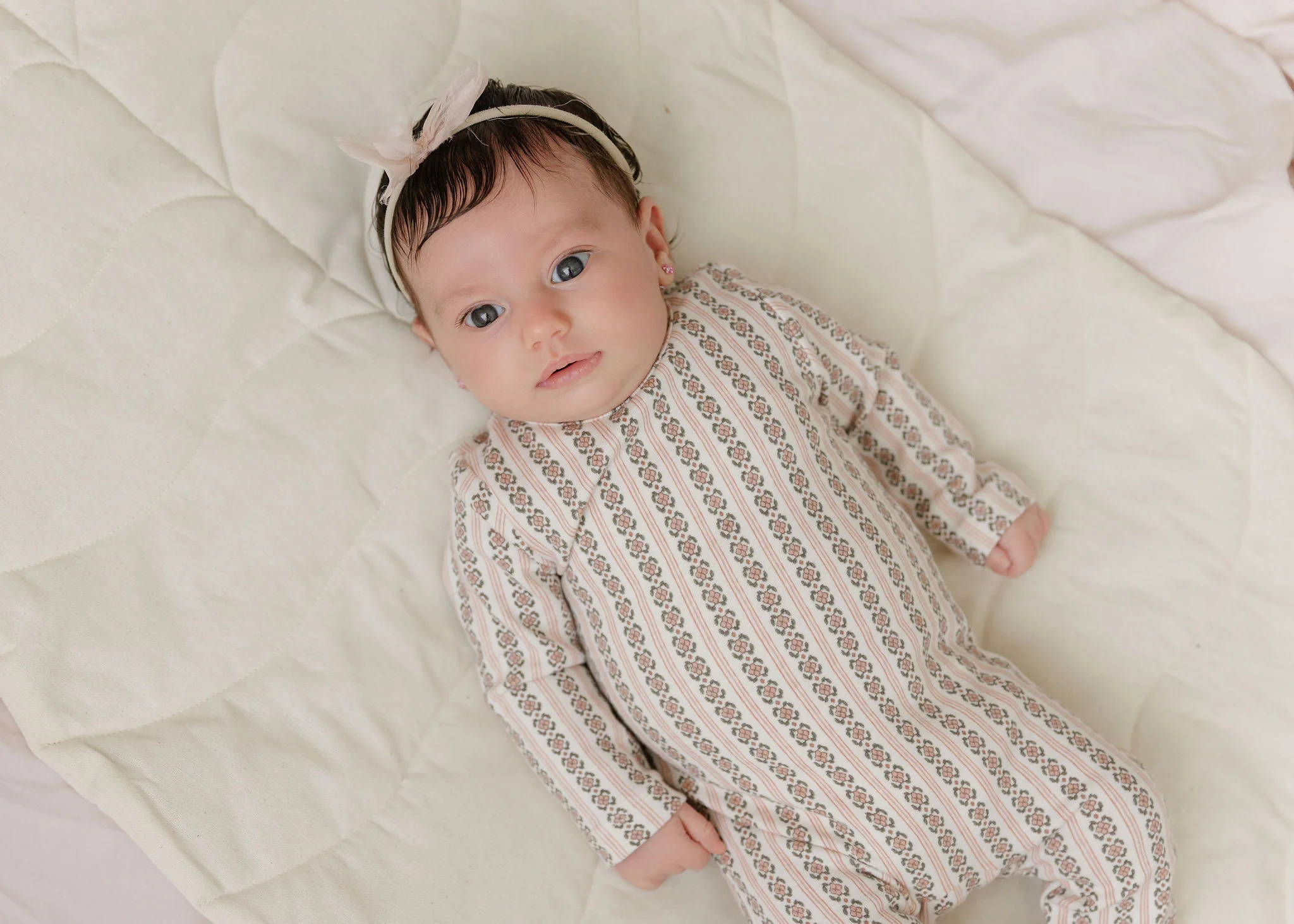 Baby Girl Footie – Ivory Pink – Linear Leaf - Image 3