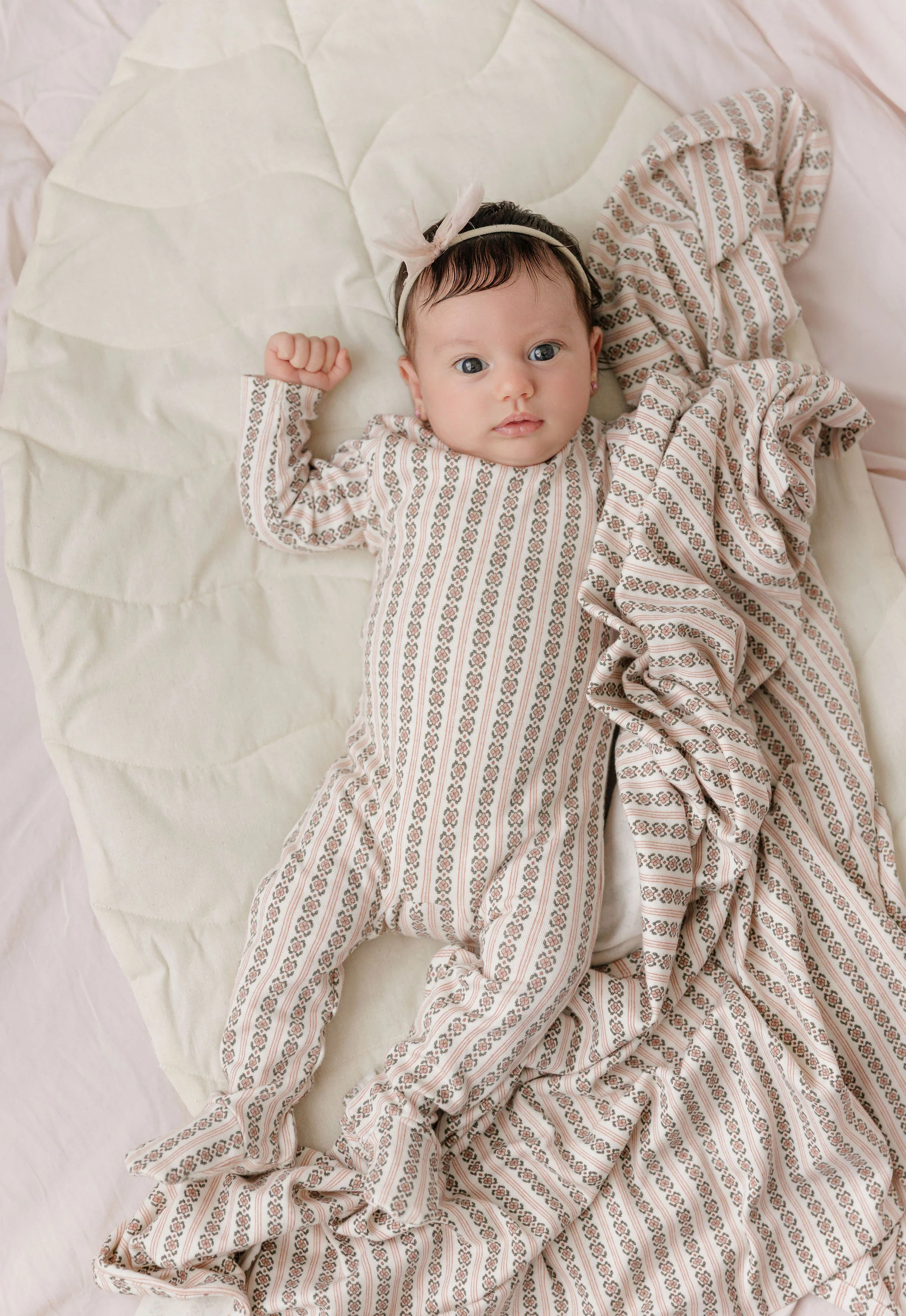 Baby Girl Footie – Ivory Pink – Linear Leaf - Image 4