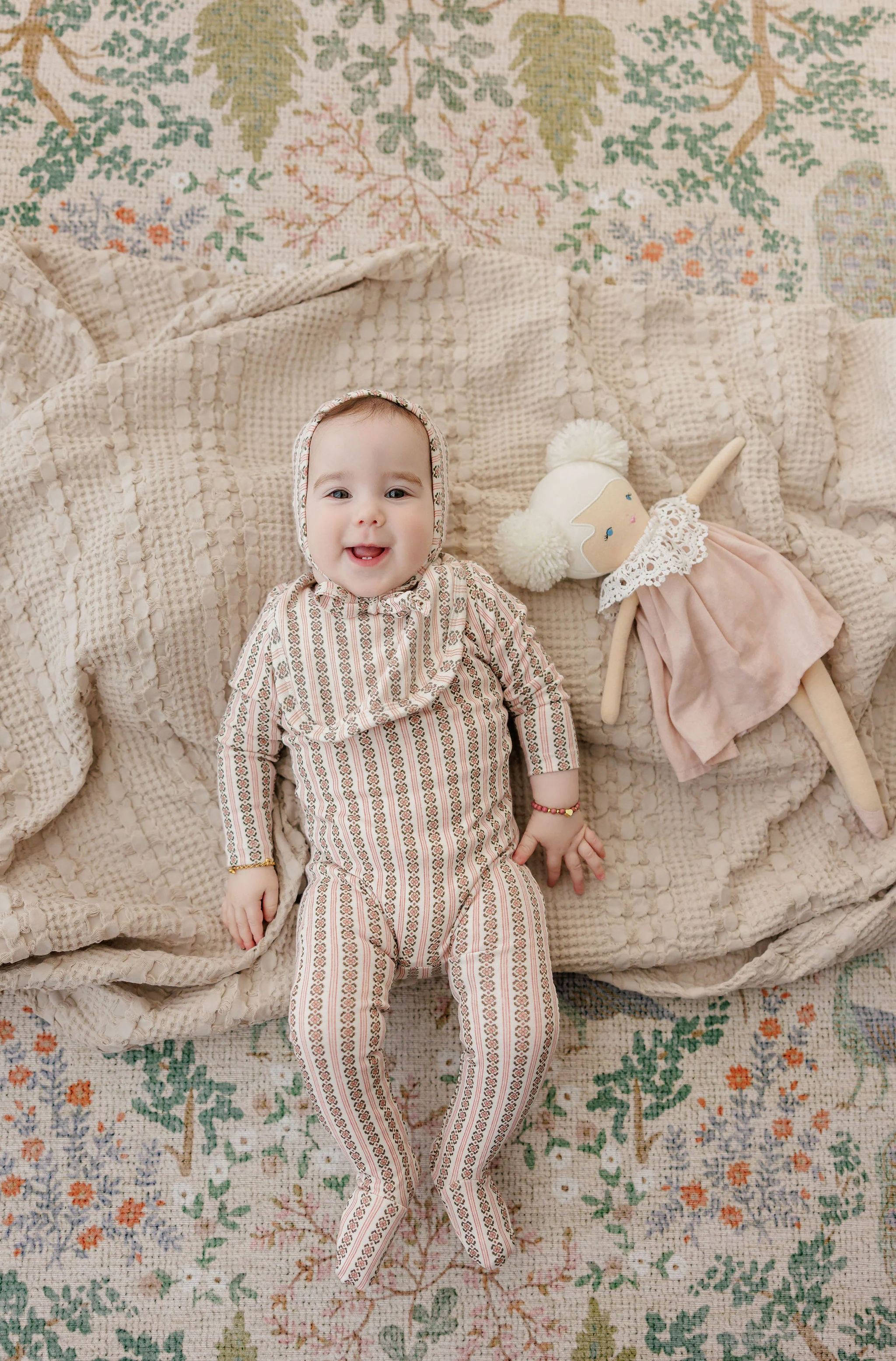 Baby Girl Layette Set – Ivory Pink – Linear Leaf - Image 3
