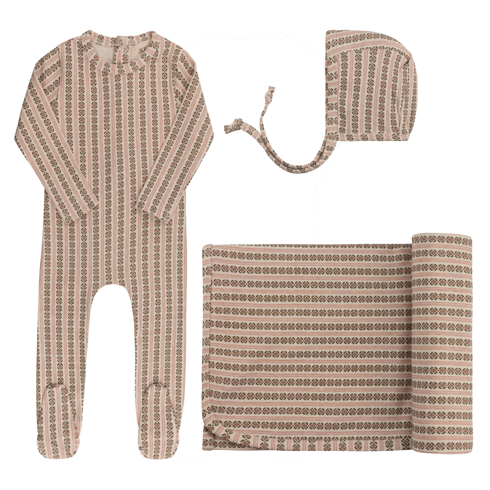 Baby Girl Layette Set – Pink – Linear Leaf