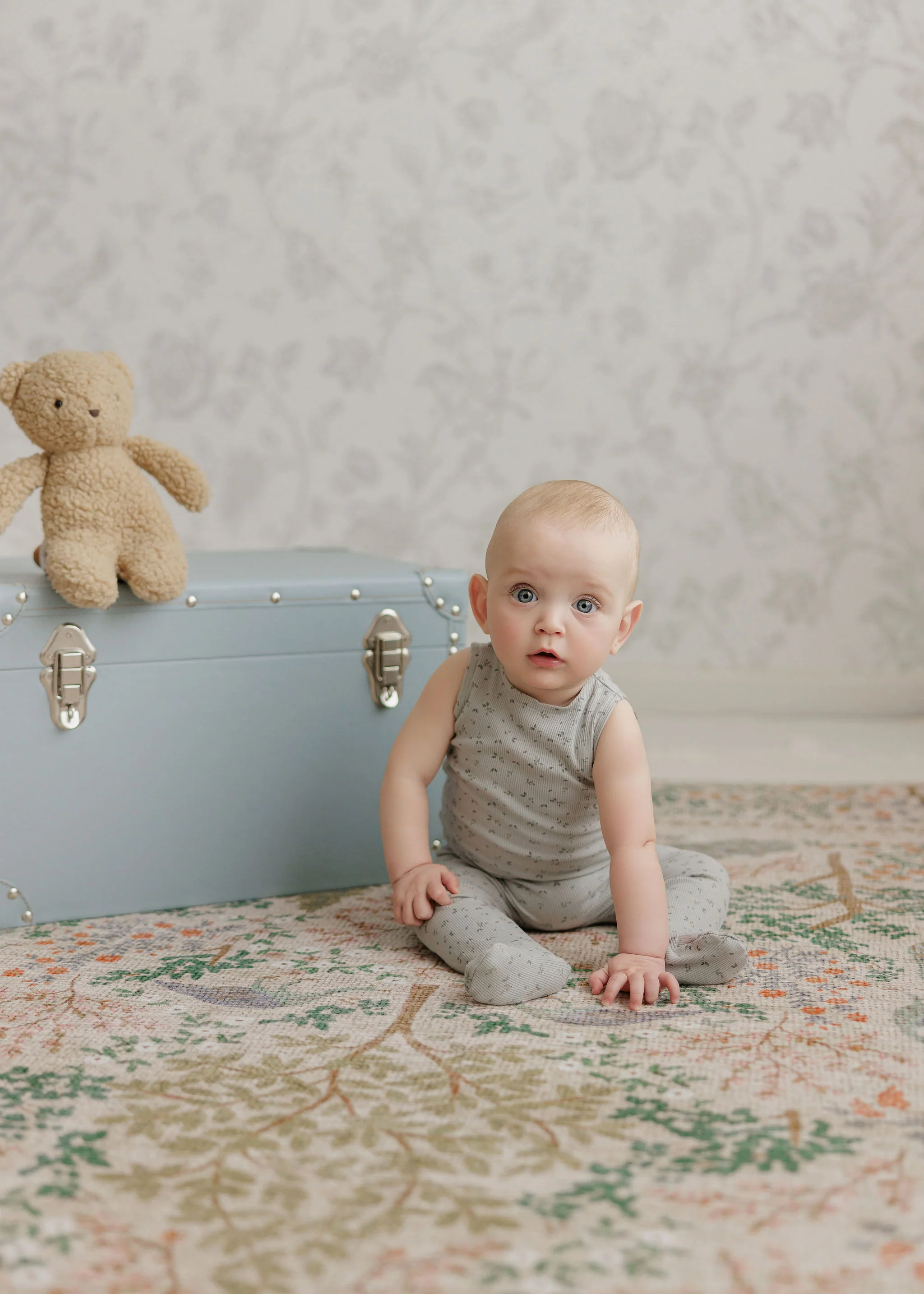 Boys Romper – Blue – Floral Rib ( Cardigan sold separately) - Image 2