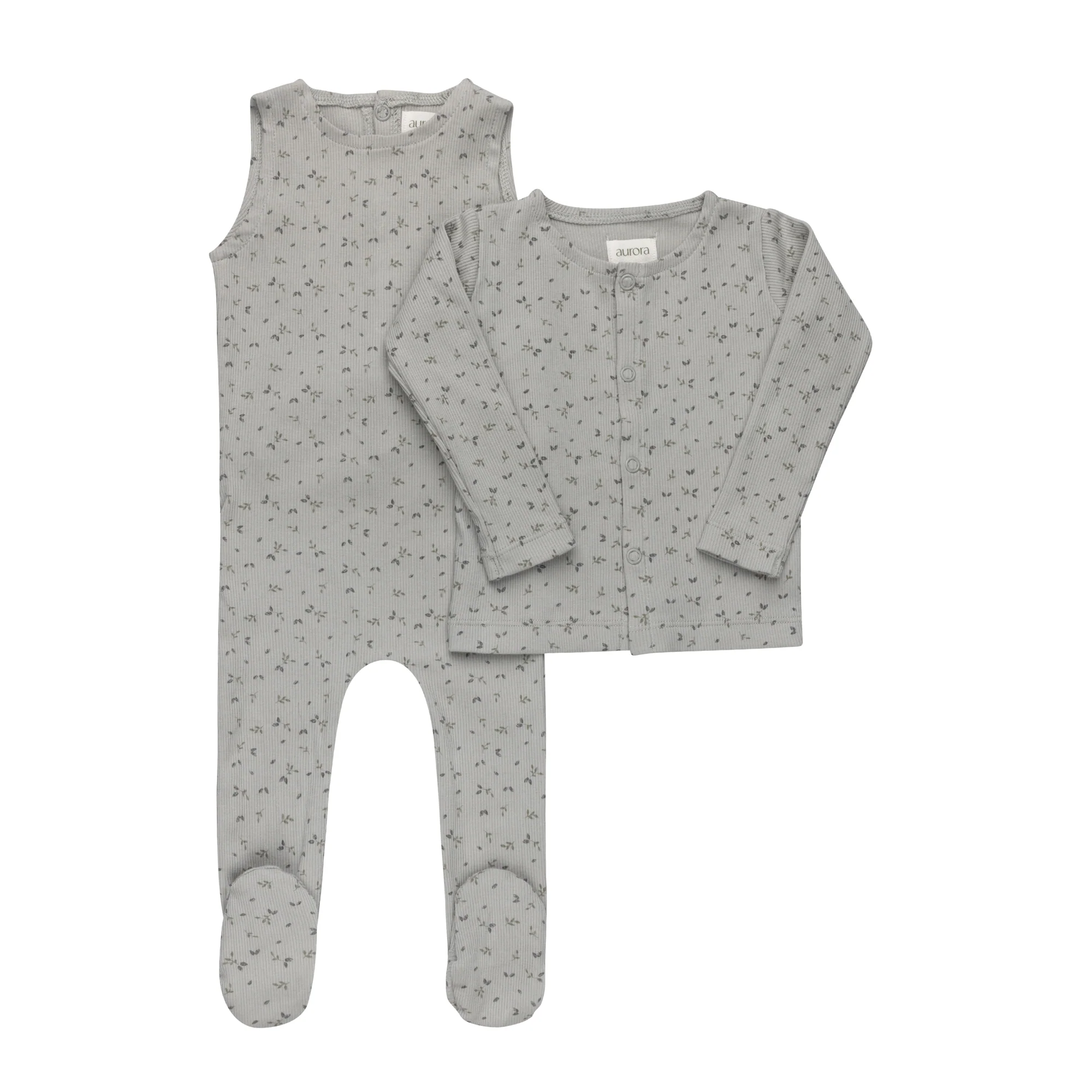 Boys Romper – Blue – Floral Rib ( Cardigan sold separately) - Image 3