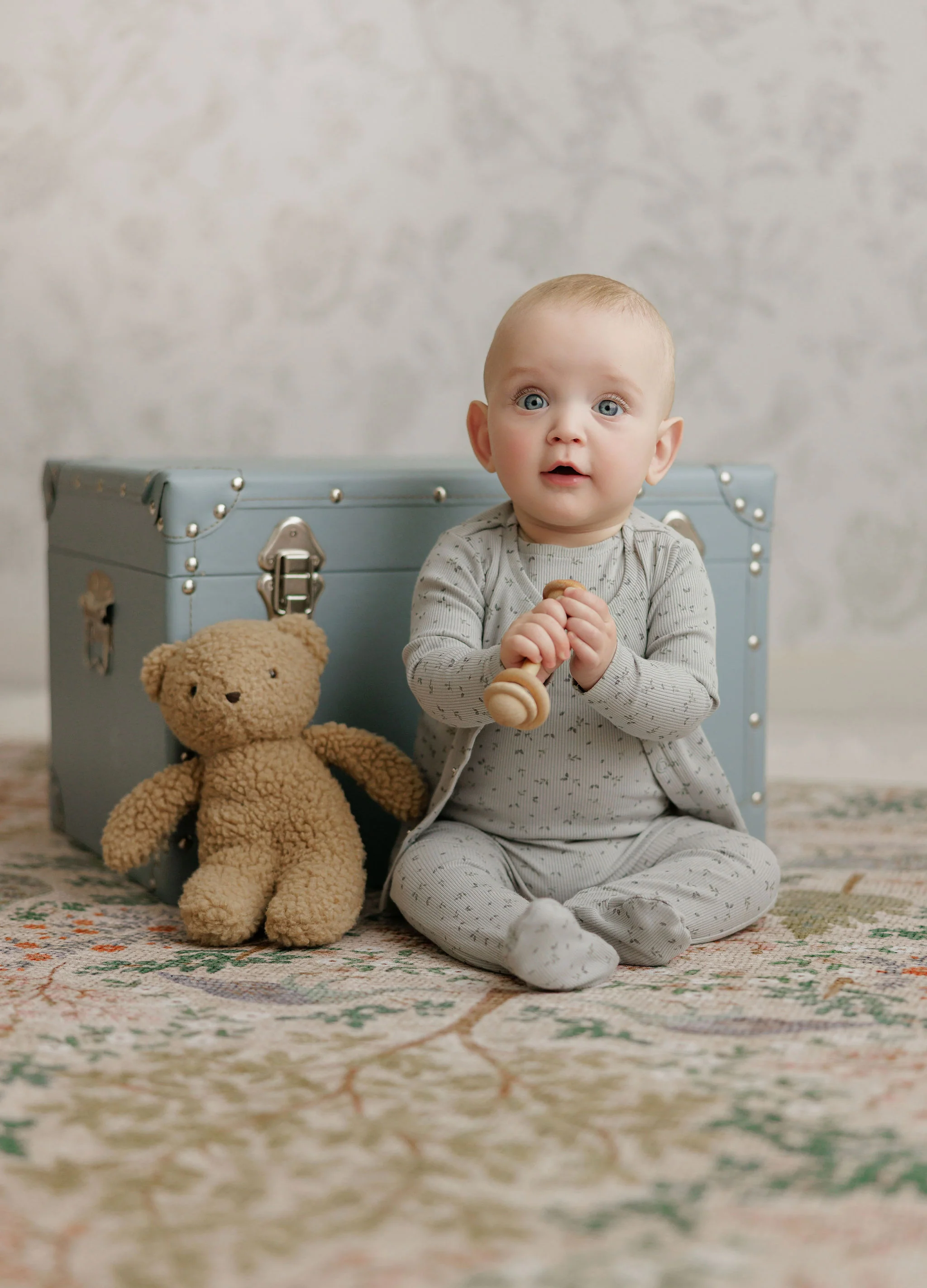 Boys Romper – Blue – Floral Rib ( Cardigan sold separately) - Image 4