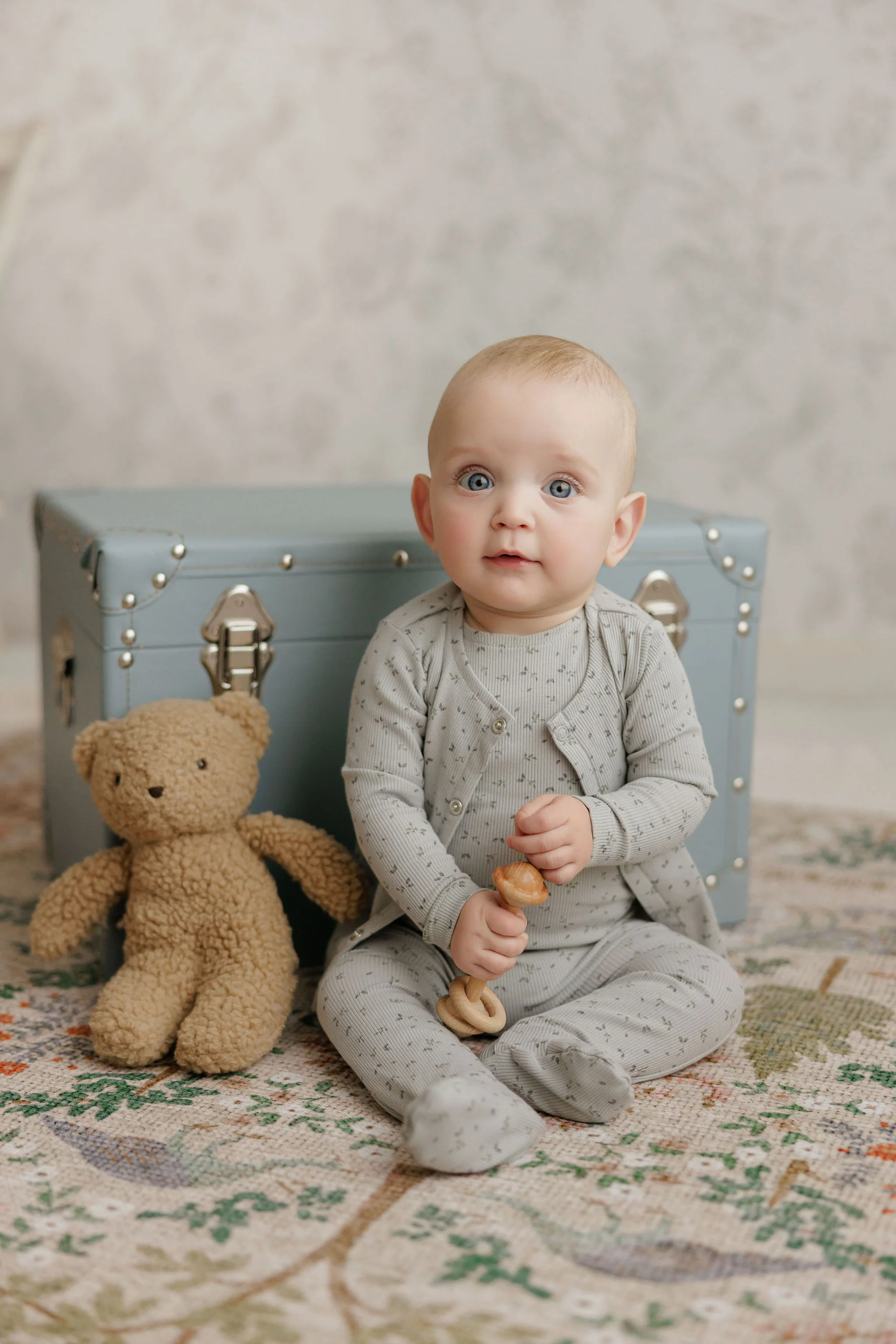 Boys Romper – Blue – Floral Rib ( Cardigan sold separately) - Image 6