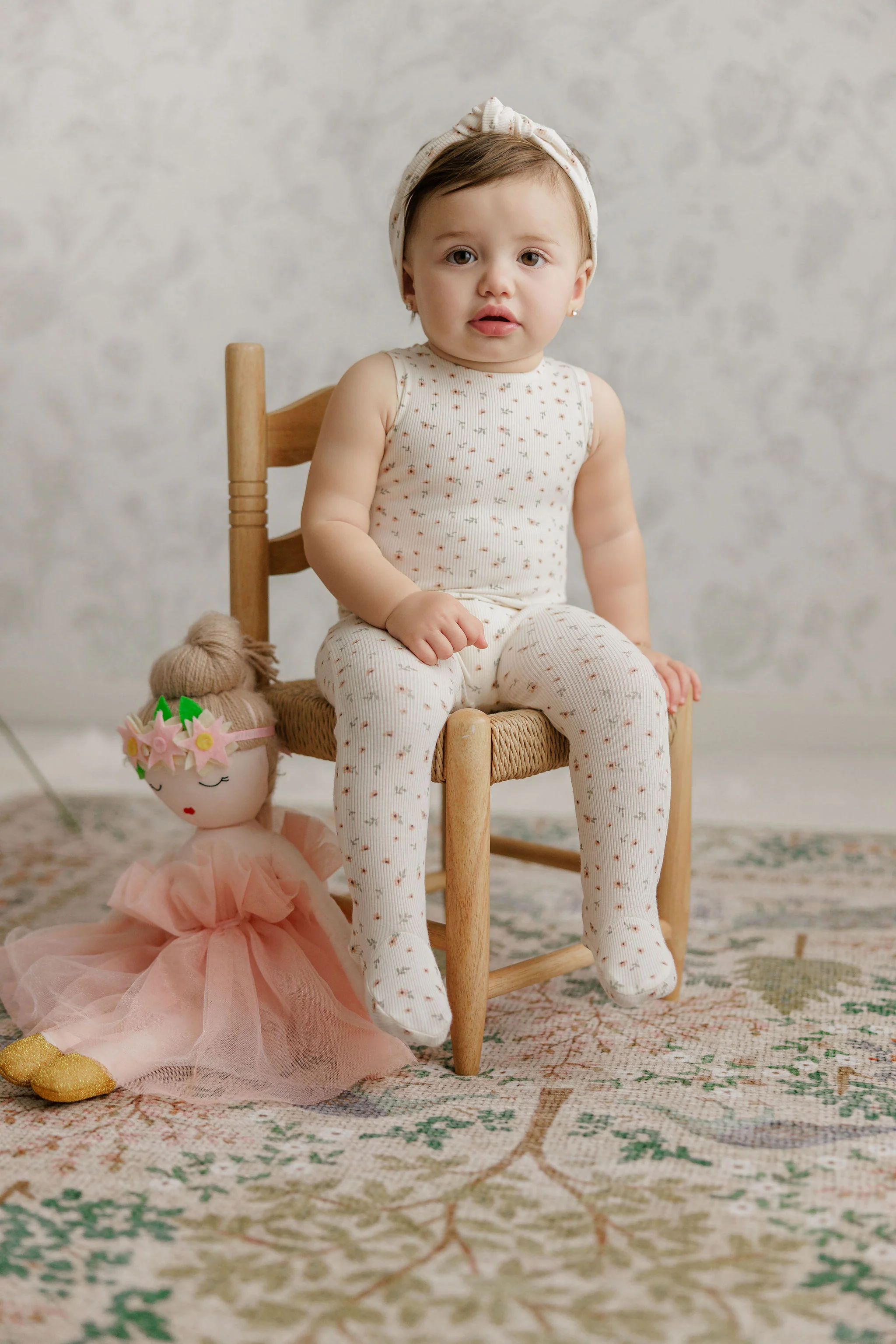 Girls Romper – Ivory Pink – Floral Rib (Cardigan sold separately) - Image 4