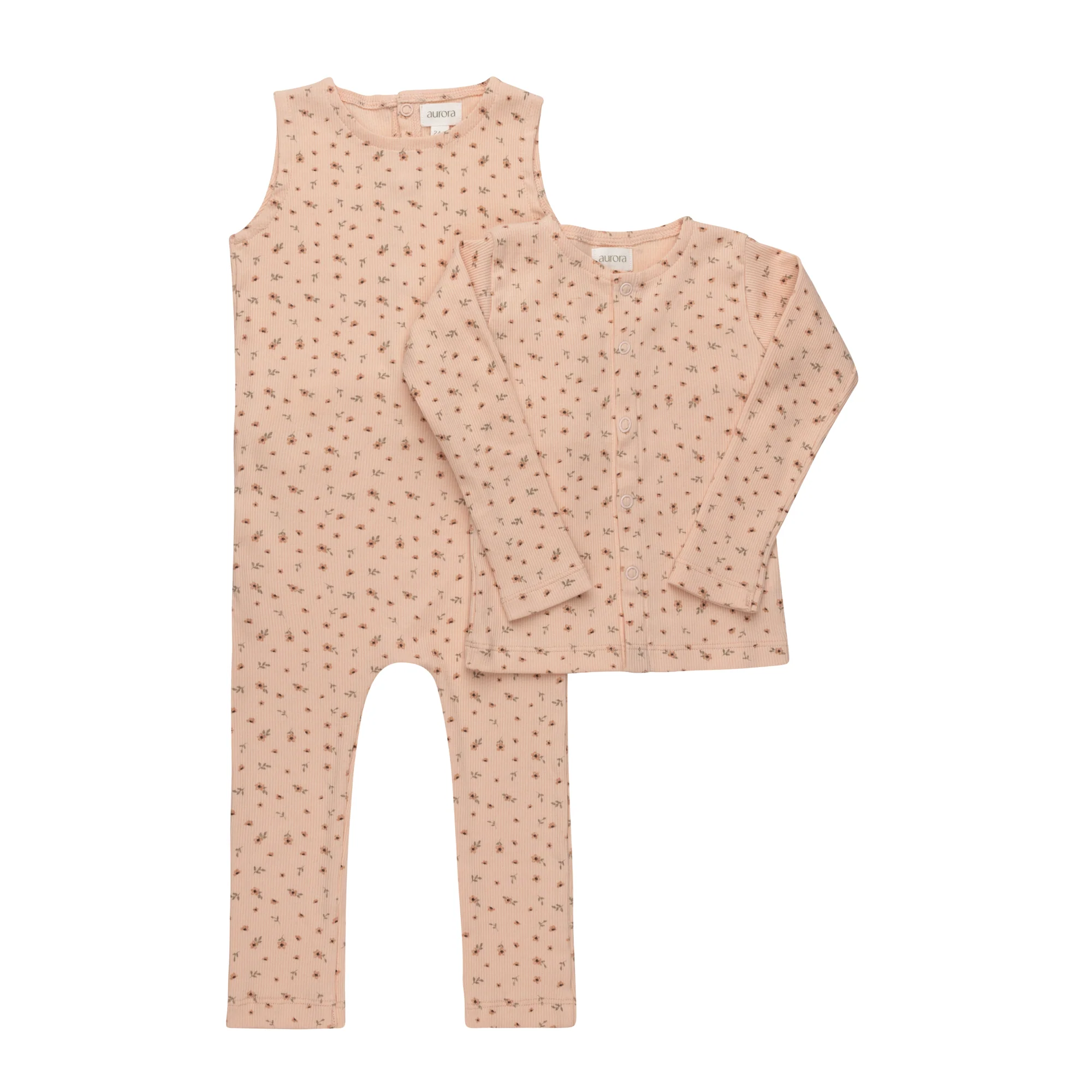 Girls Romper – Pink – Floral Rib (Cardigan sold separately) - Image 4