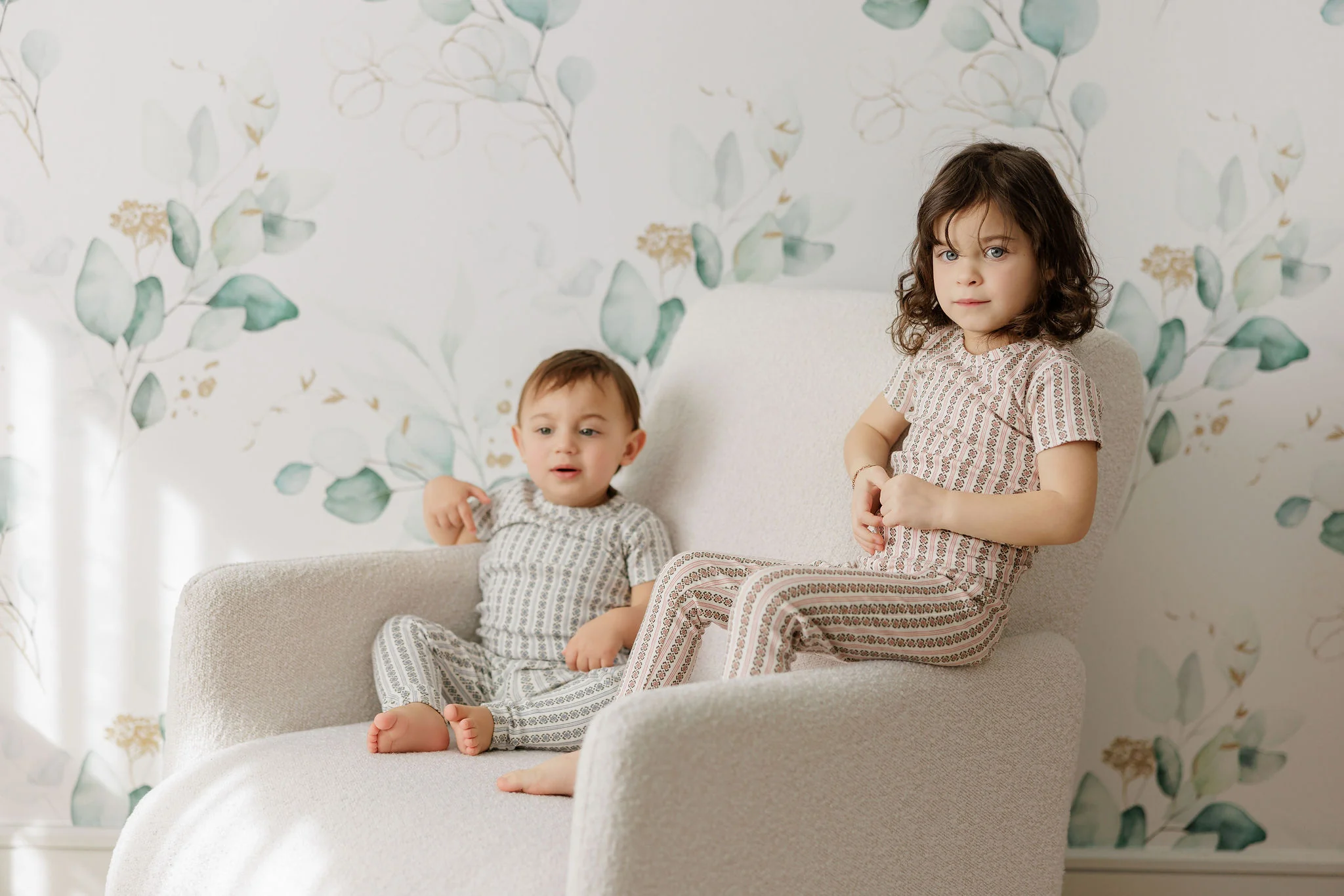 Girls Pajamas – Ivory Pink – Linear Leaf - Image 3