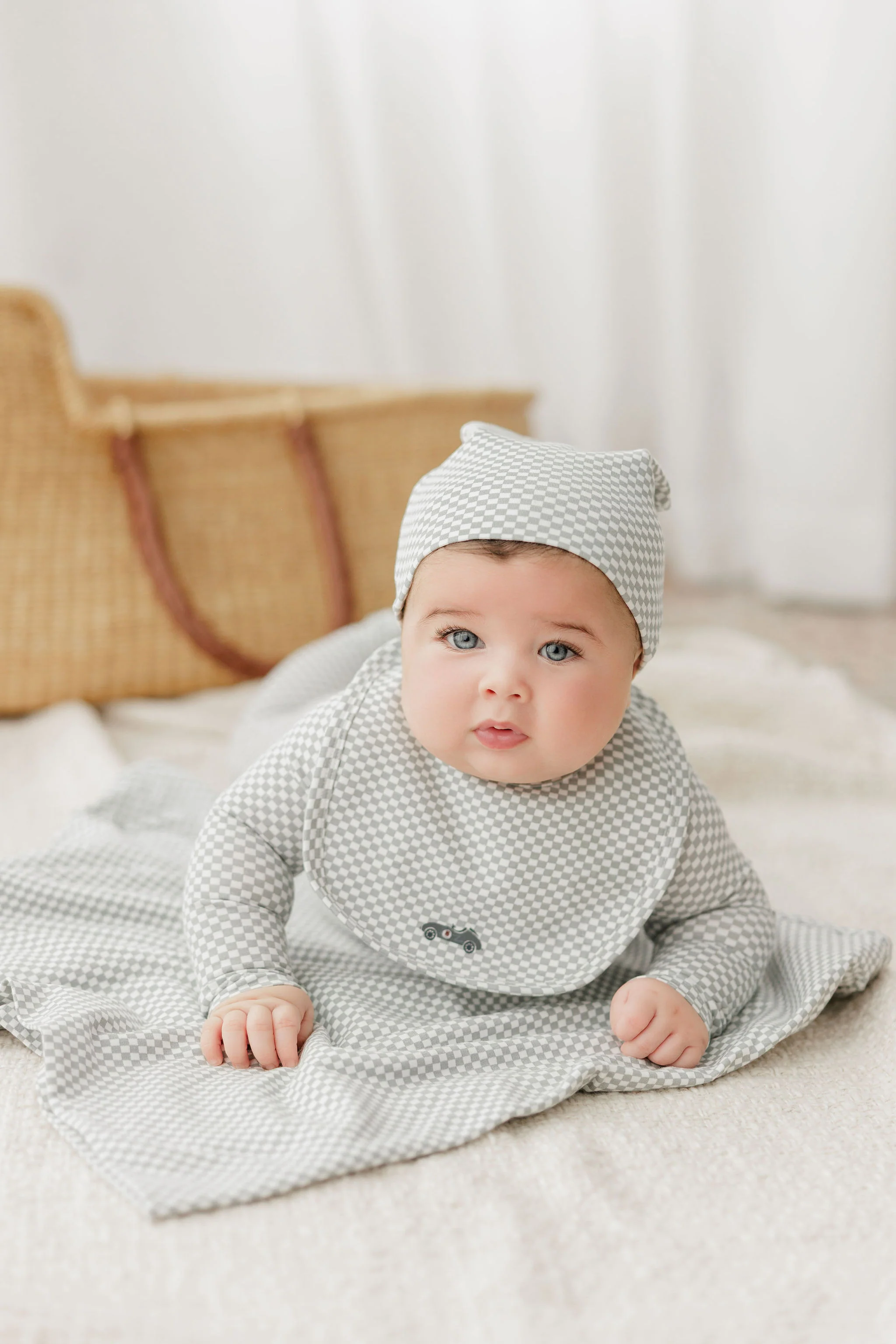 Baby Boy Layette Set – Blue – Checked Race Car - Image 4