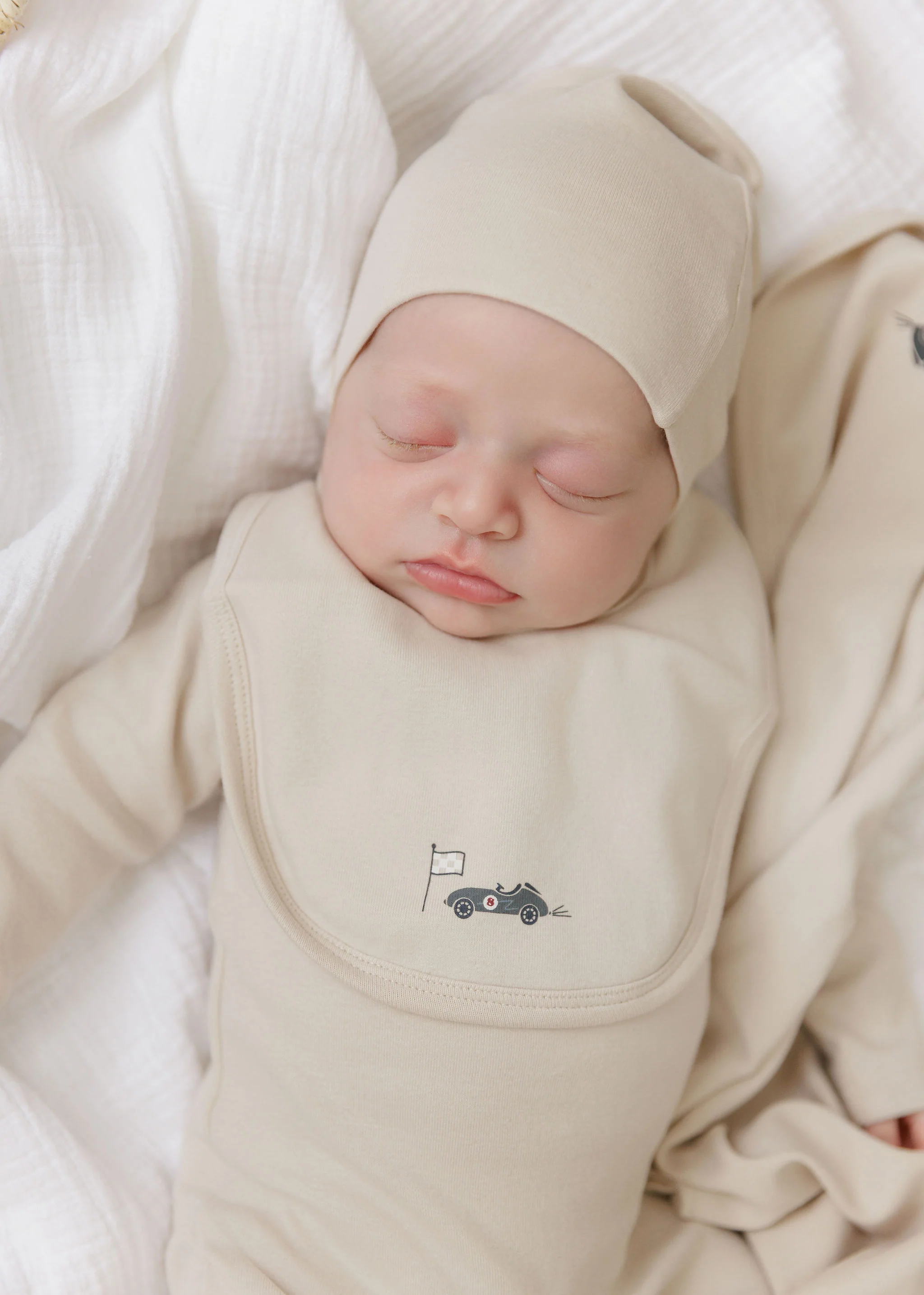 Baby Boy Bib – Tan – Race Car - Image 3