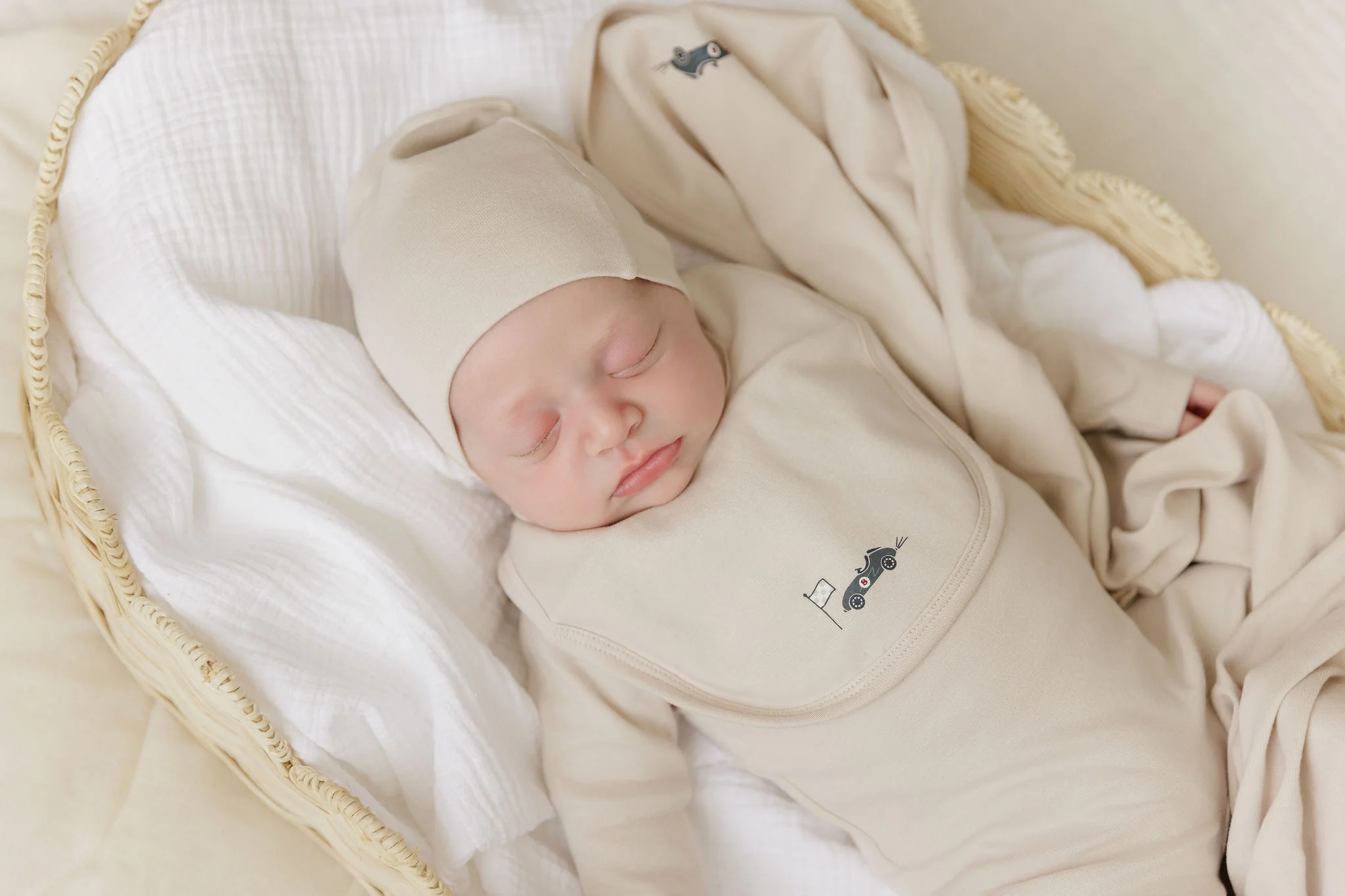 Baby Boy Bib – Tan – Race Car - Image 4