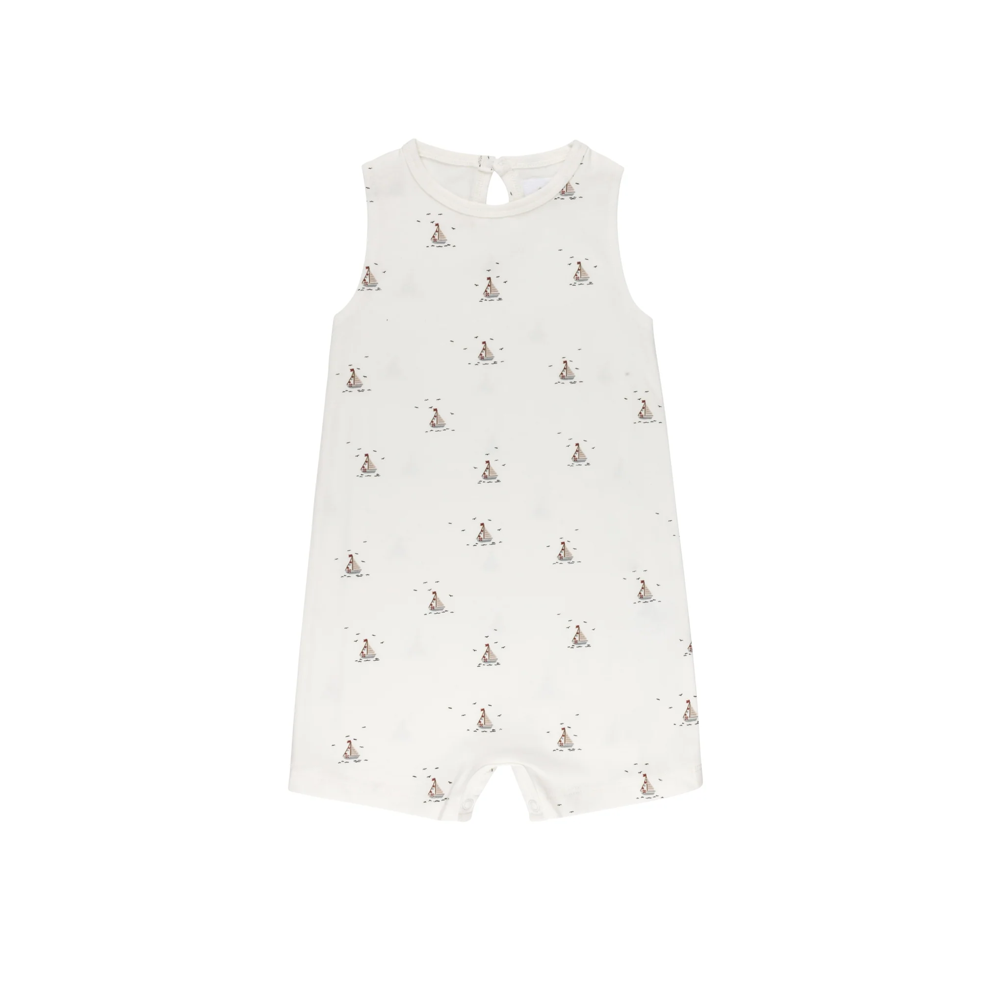 Boys Romper – Ivory Blue – Nautical Print