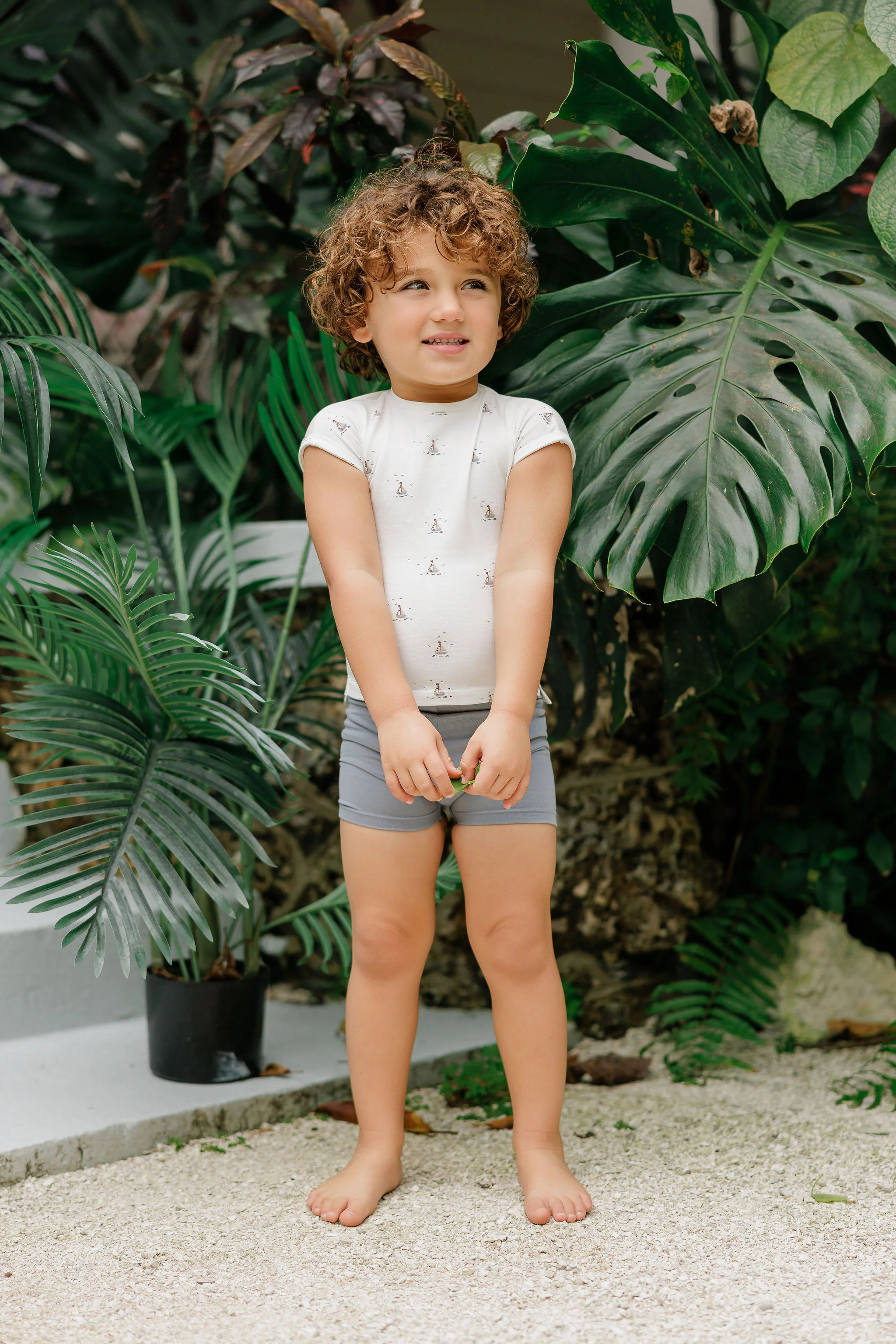 Boys Tee and Shorts – Ivory Blue – Nautical Print - Image 2