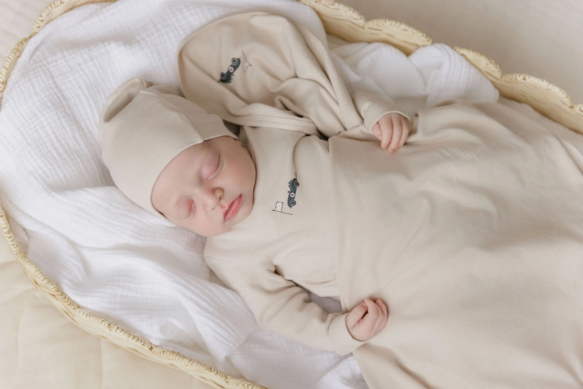 Baby Boy Footie – Tan – Race Car - Image 3