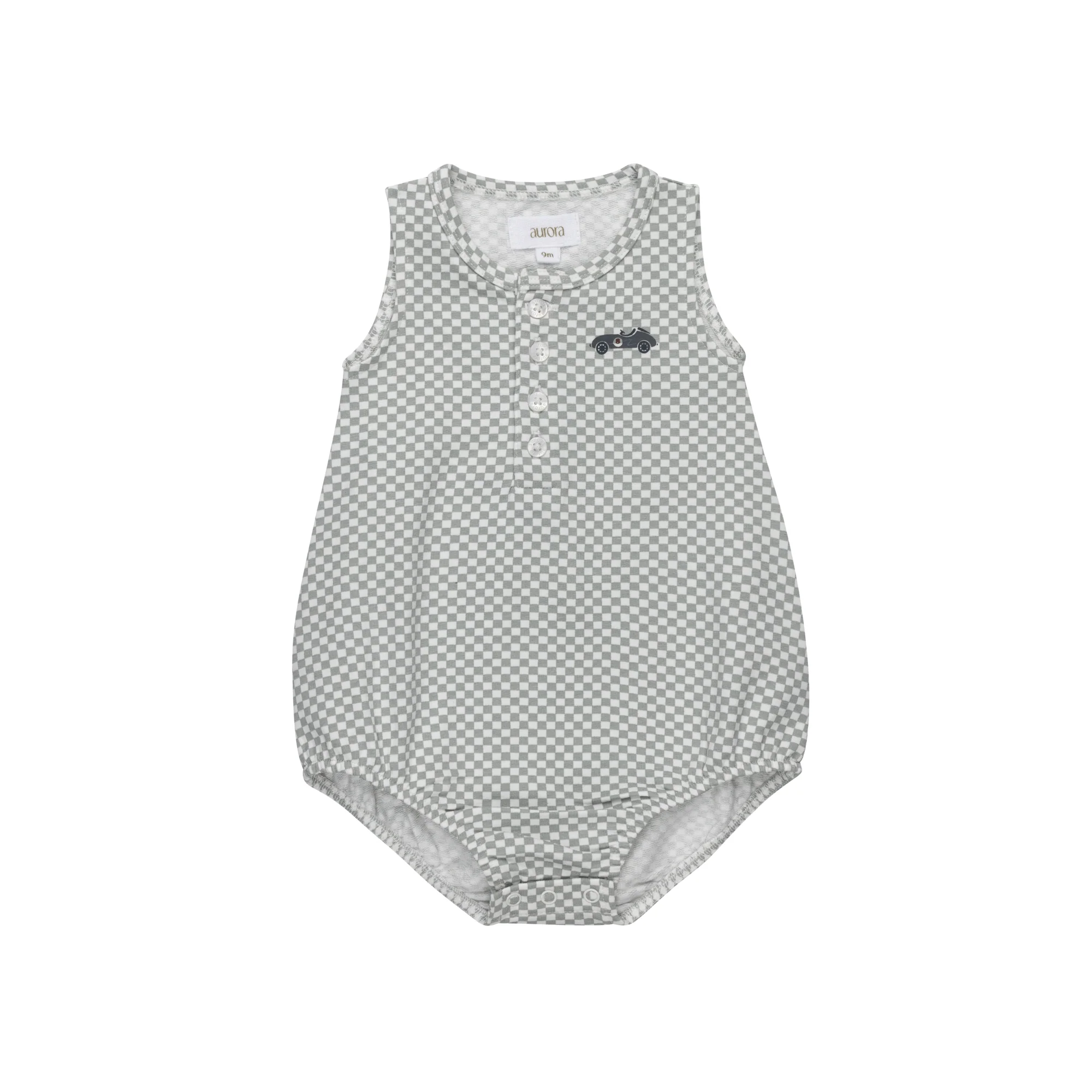 Boys Romper – Blue – Checked Race Car