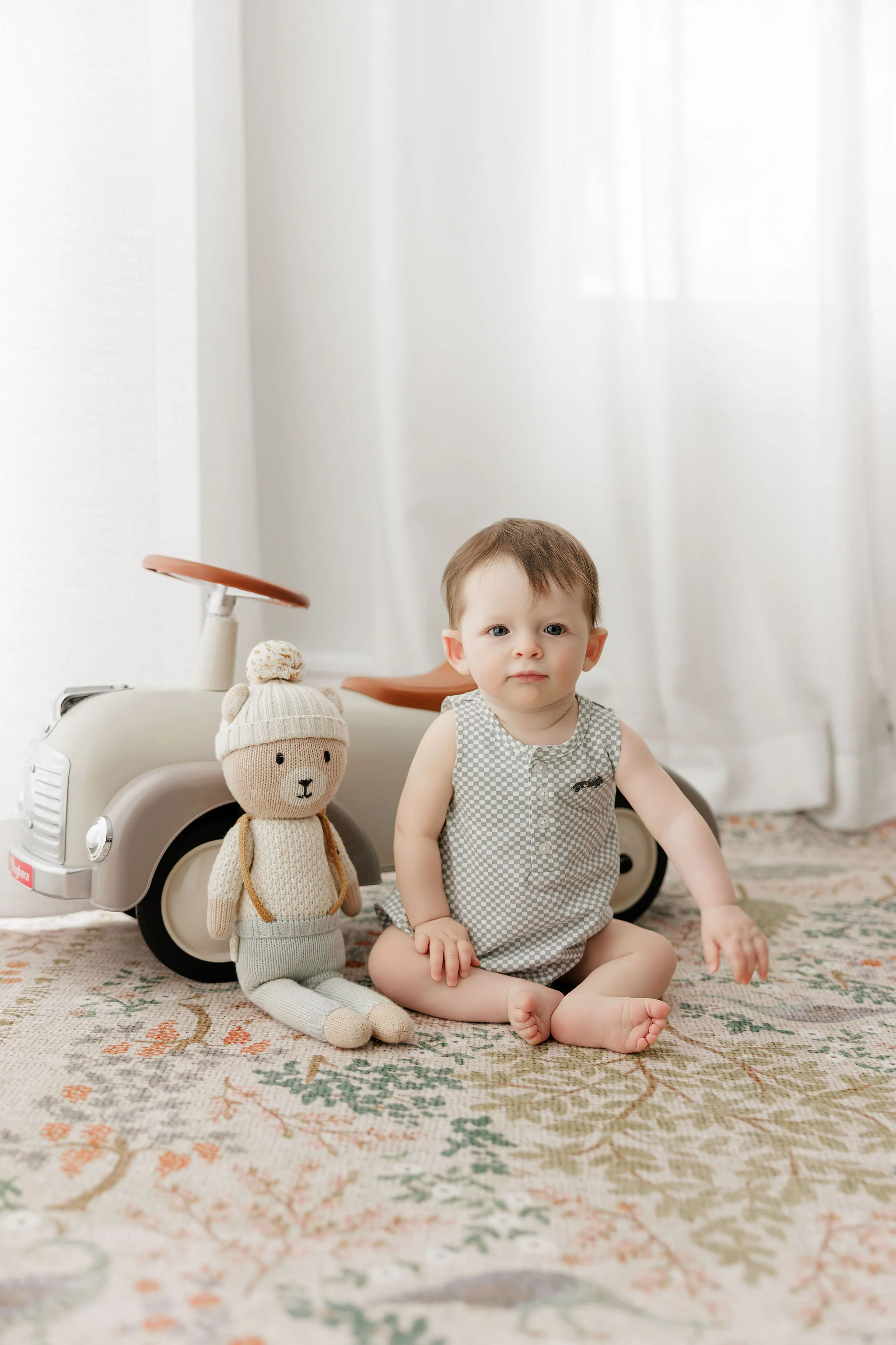 Boys Romper – Blue – Checked Race Car - Image 3