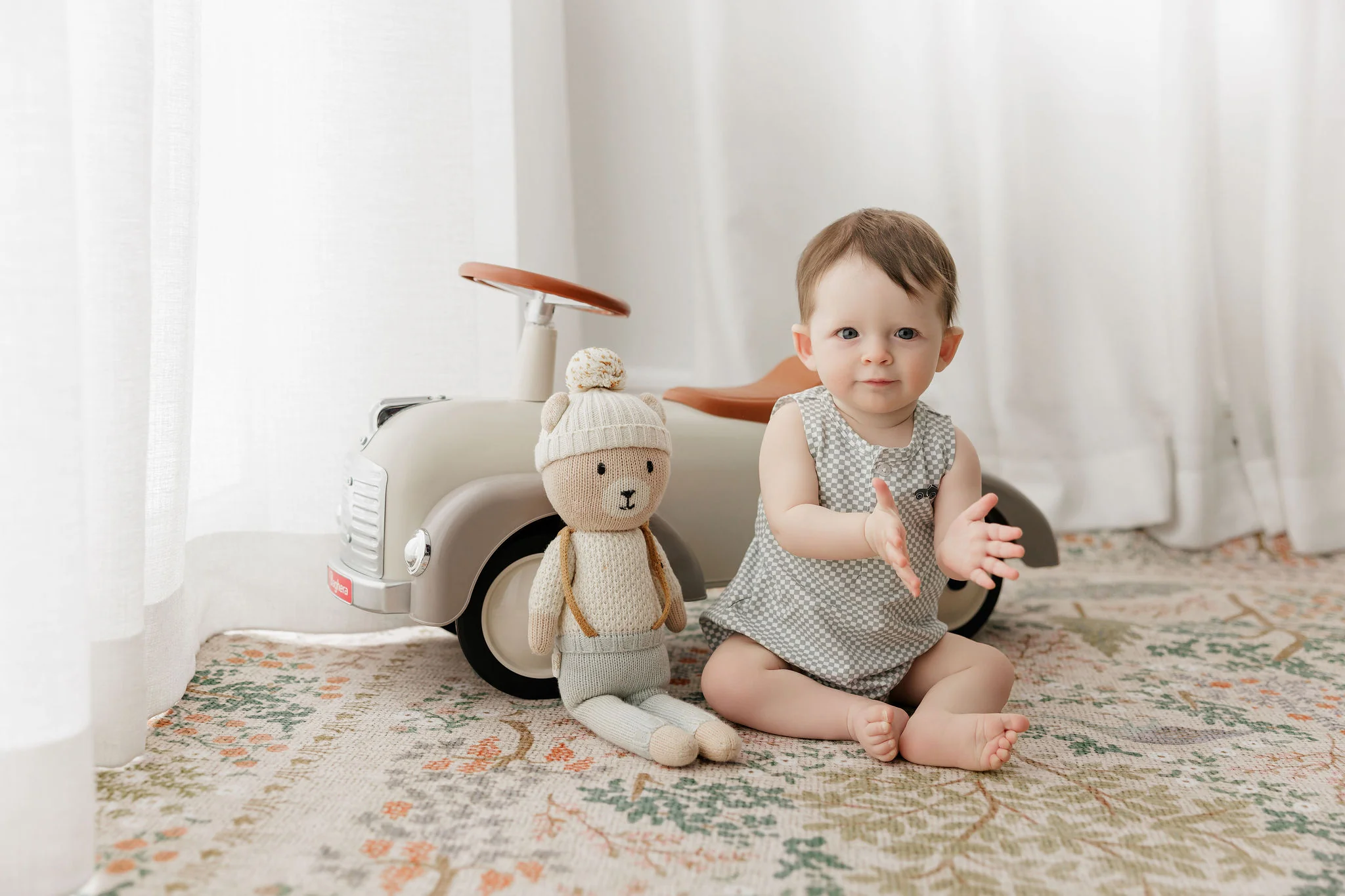 Boys Romper – Blue – Checked Race Car - Image 5