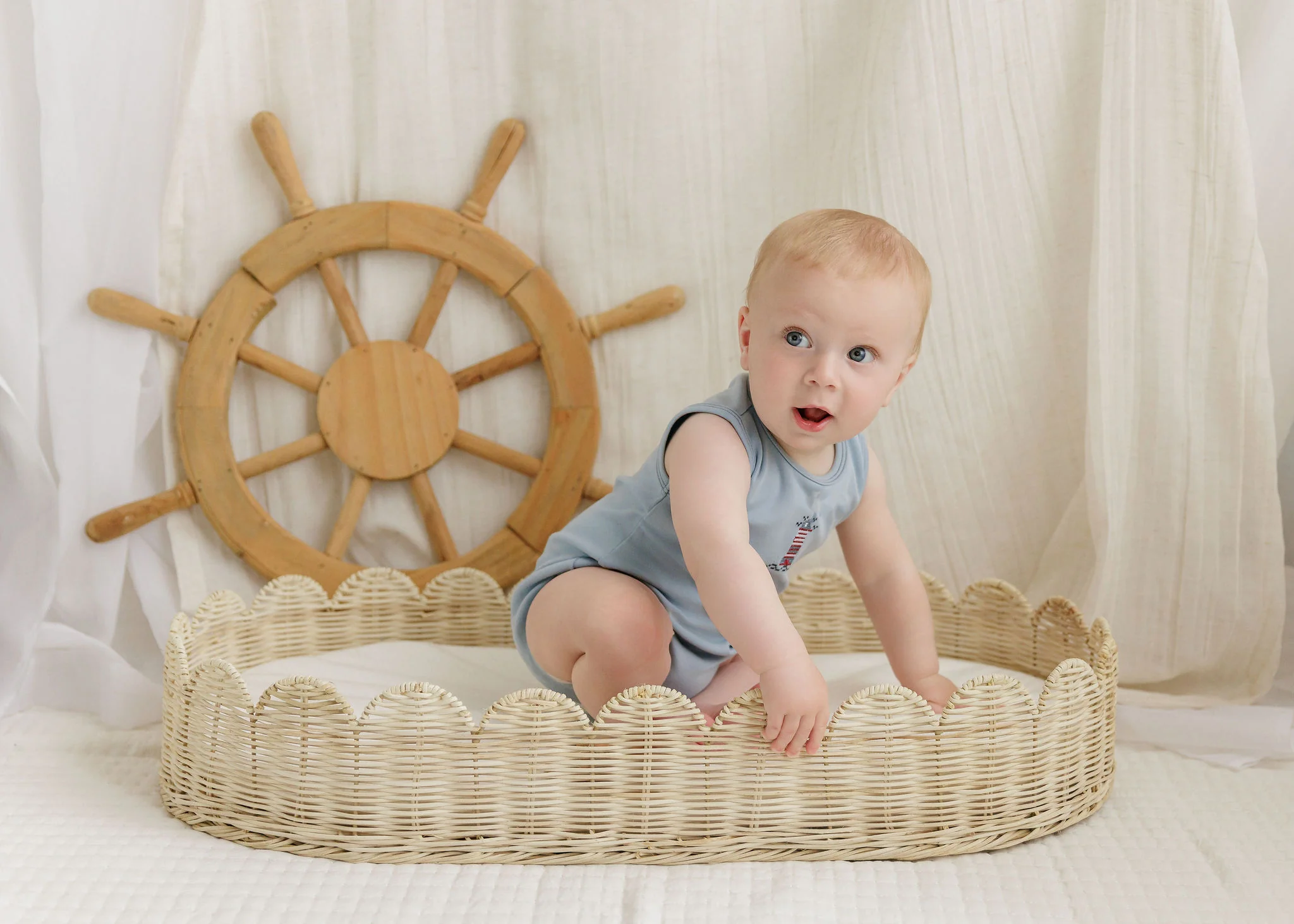Boys Romper – Blue – Cross Stitch Lighthouse - Image 4