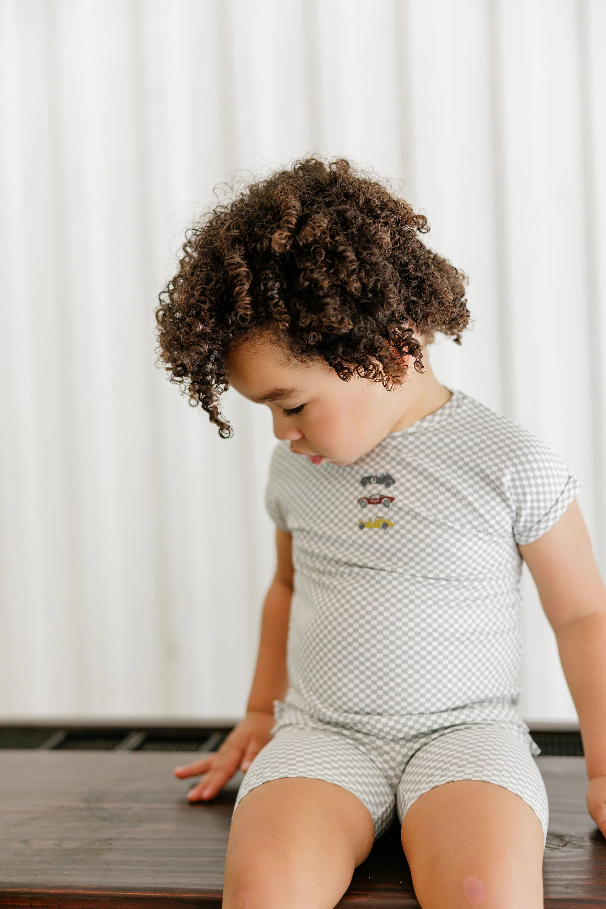 Boys Tee and Shorts – Blue – Checked Race Car - Image 3