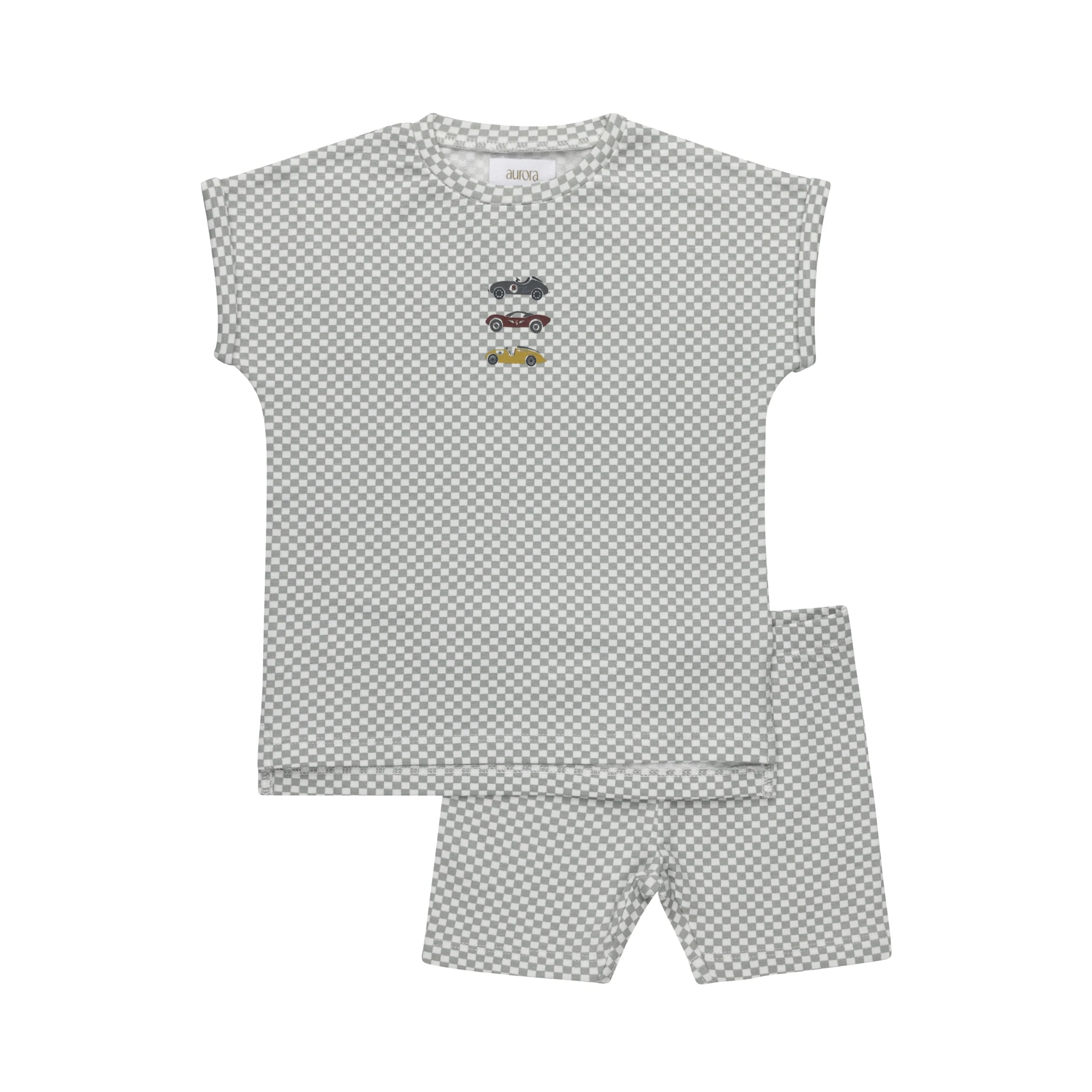 Boys Tee and Shorts – Blue – Checked Race Car - Image 7