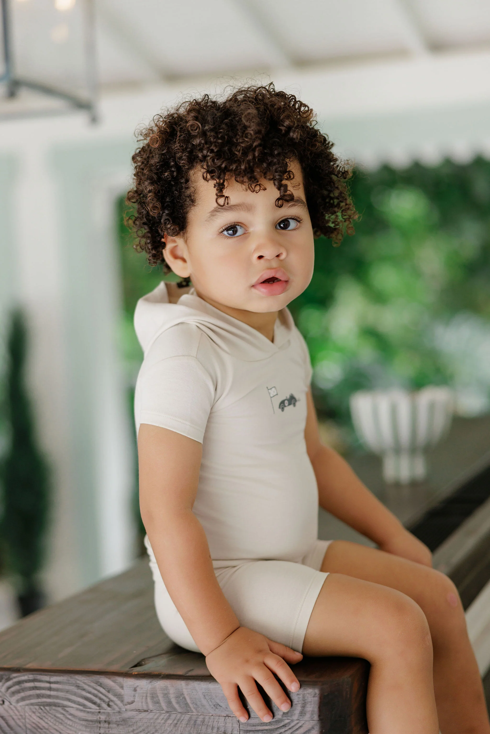 Boys Tee and Shorts – Tan – Race Car - Image 2