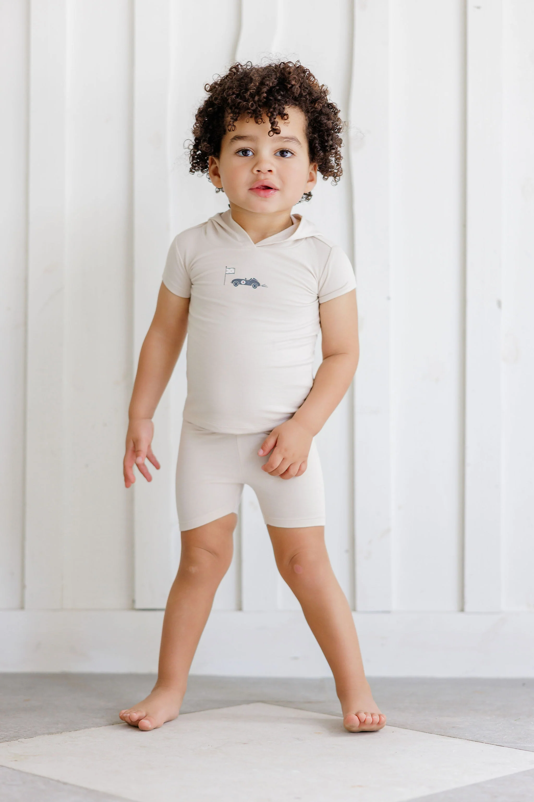 Boys Tee and Shorts – Tan – Race Car - Image 3