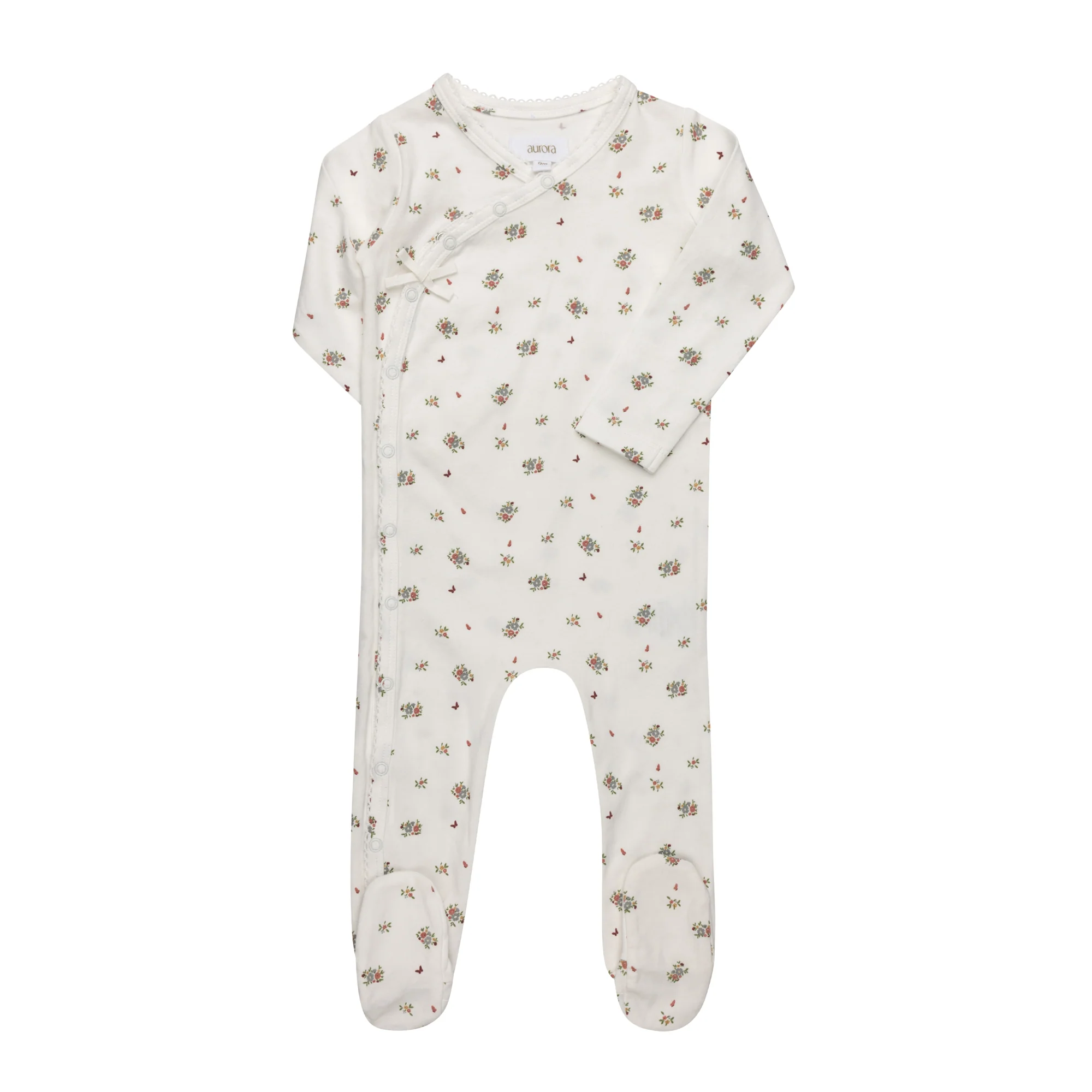 Baby Girl Footie – Ivory Pink – Floral Print
