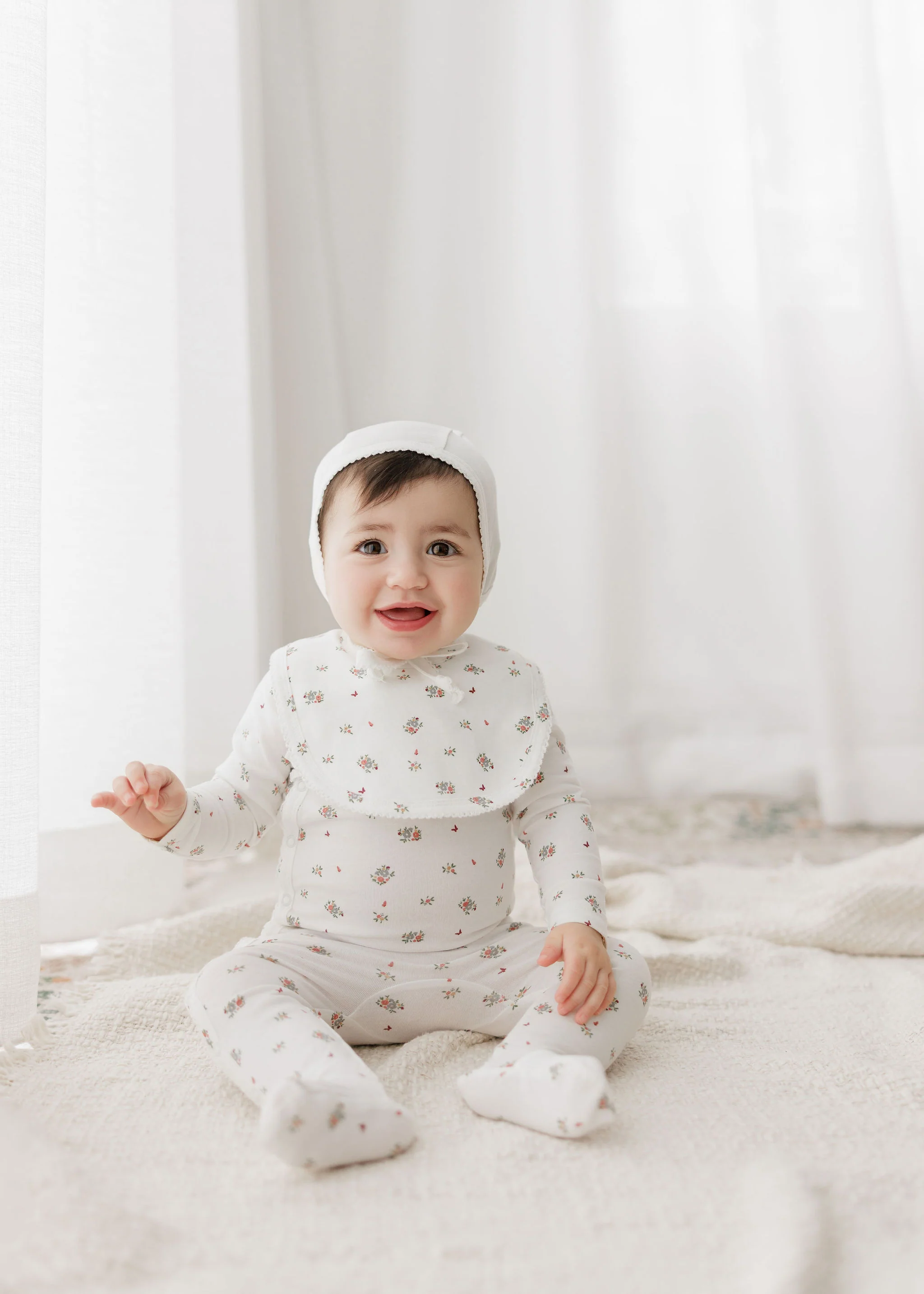 Baby Girl Layette Set – Ivory Pink – Floral Print - Image 3