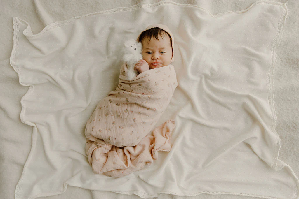 Baby Girl Muslin Swaddle Blanket – Pink – Floral Print - Image 2