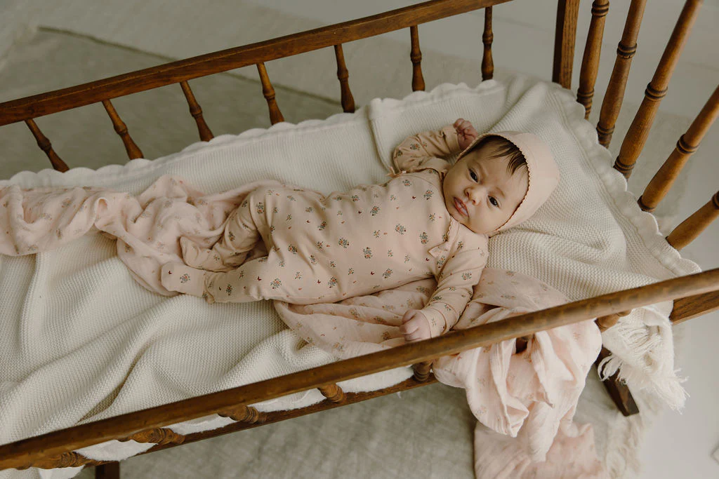 Baby Girl Muslin Swaddle Blanket – Pink – Floral Print - Image 3