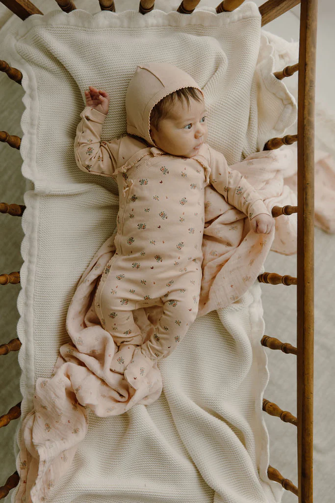 Baby Girl Muslin Swaddle Blanket – Pink – Floral Print - Image 6