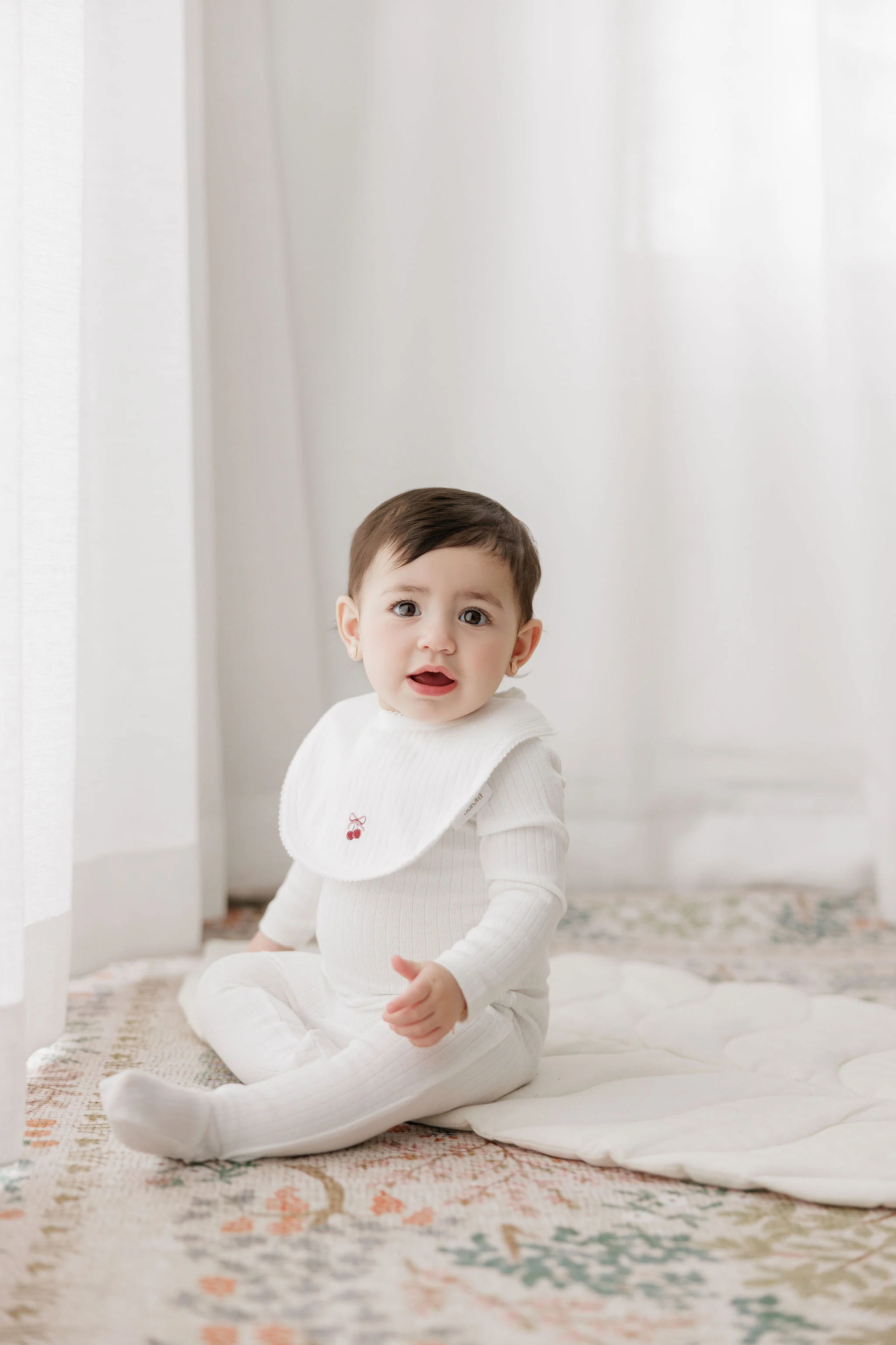 Baby Girl Footie and Beanie – Ivory Pink – Bow Print - Image 2