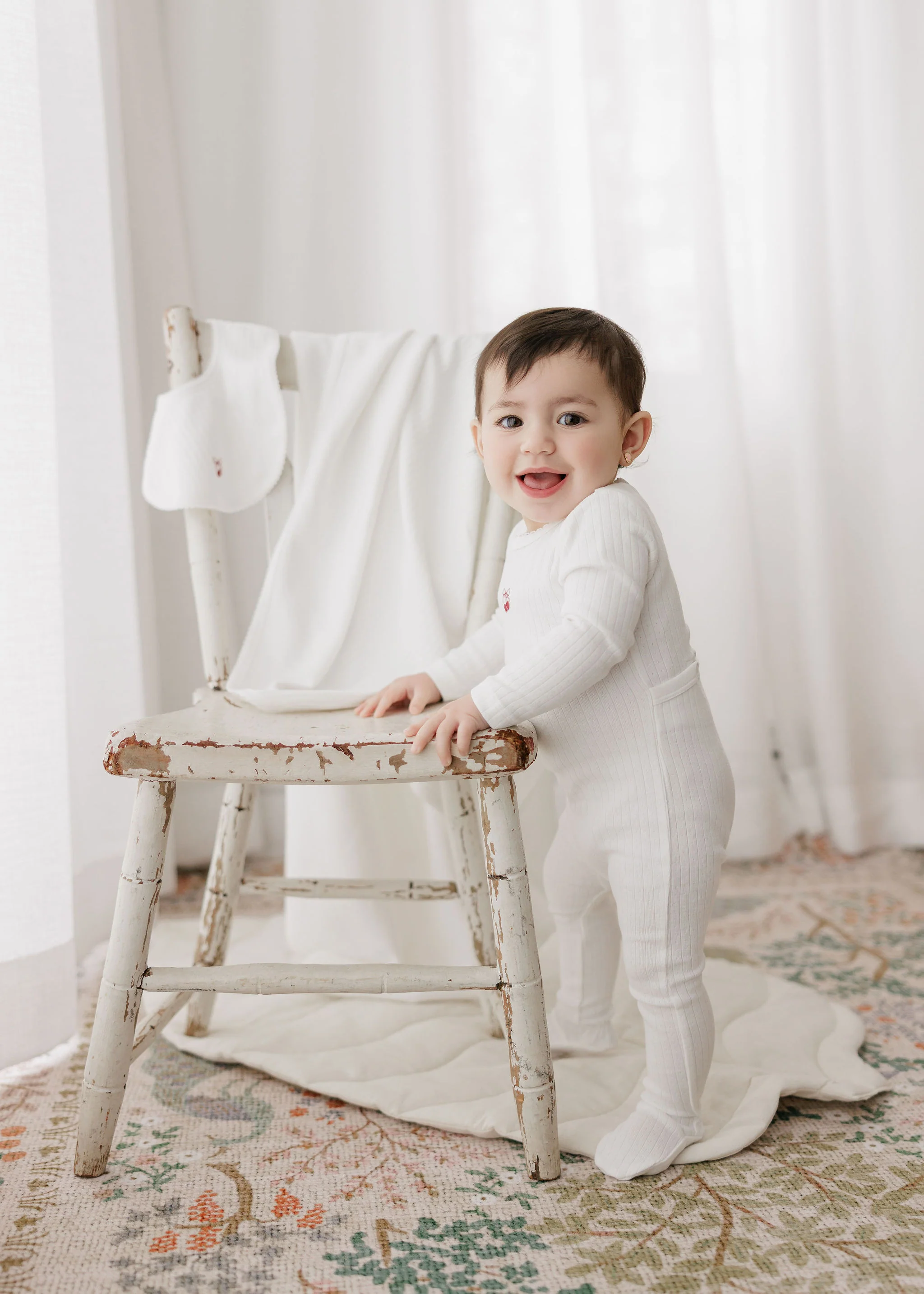 Baby Girl Footie and Beanie – Ivory Pink – Bow Print - Image 3