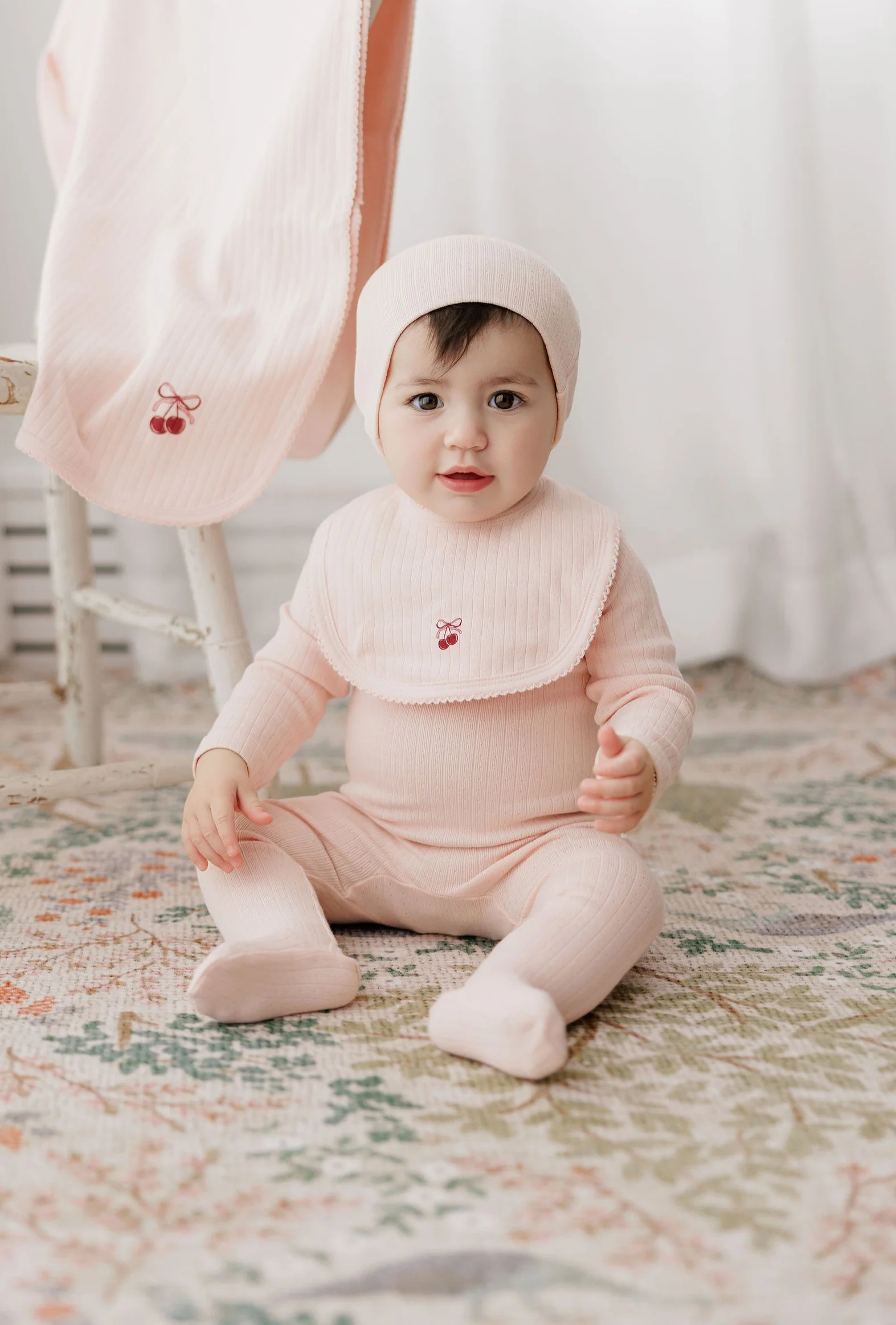 Baby Girl Footie and Beanie – Pink/Red – Bow Print - Image 2