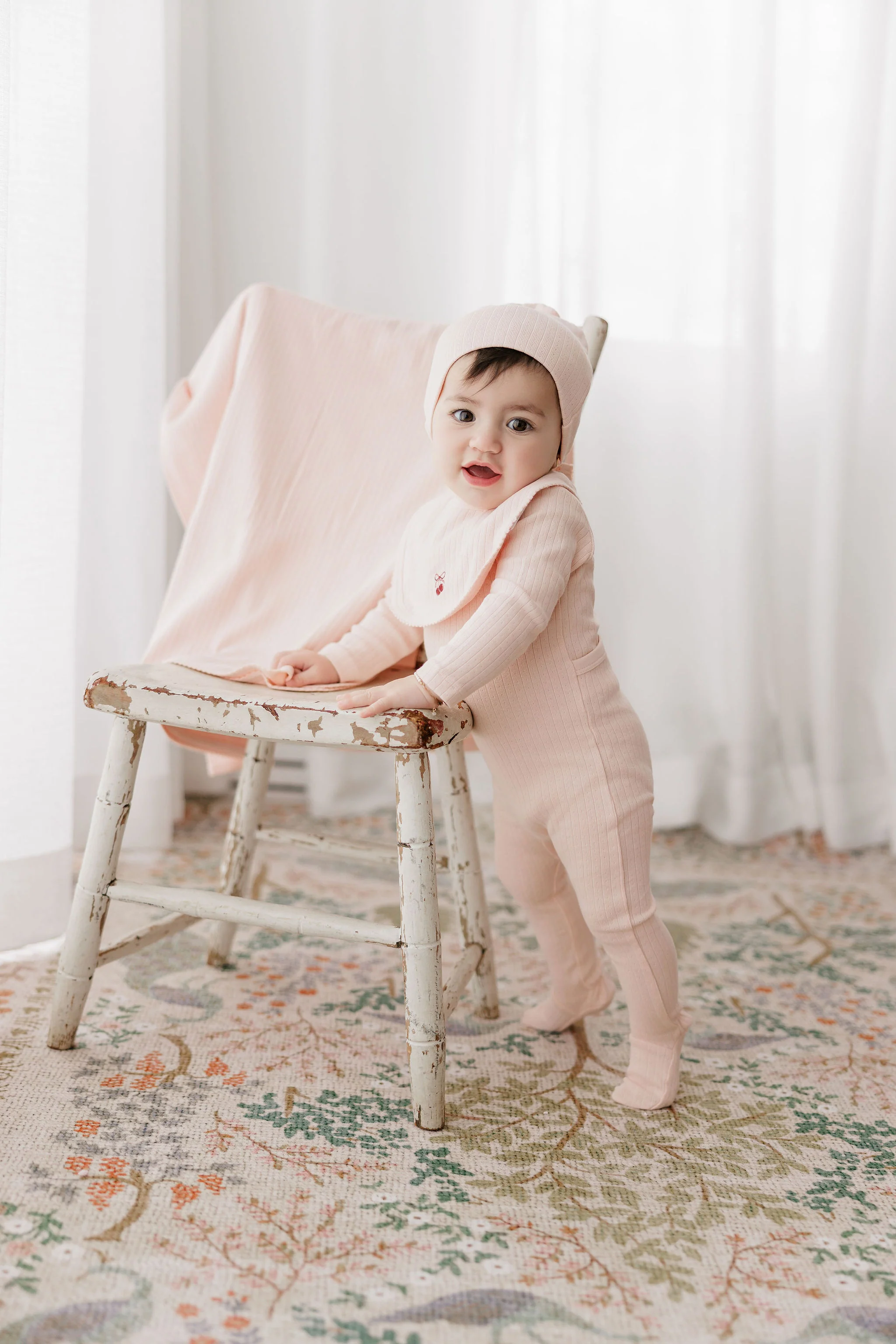 Baby Girl Footie and Beanie – Pink/Red – Bow Print - Image 4