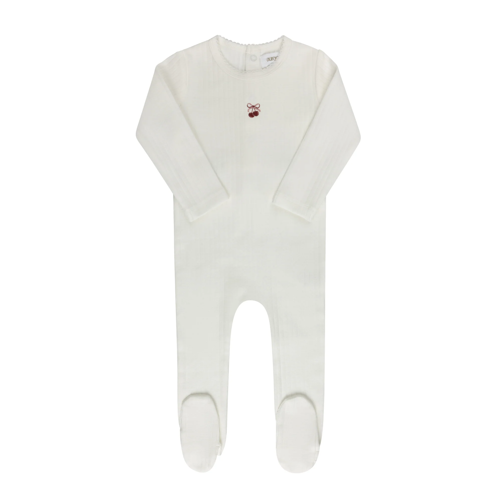 Baby Girl Footie – Ivory Pink – Bow Print
