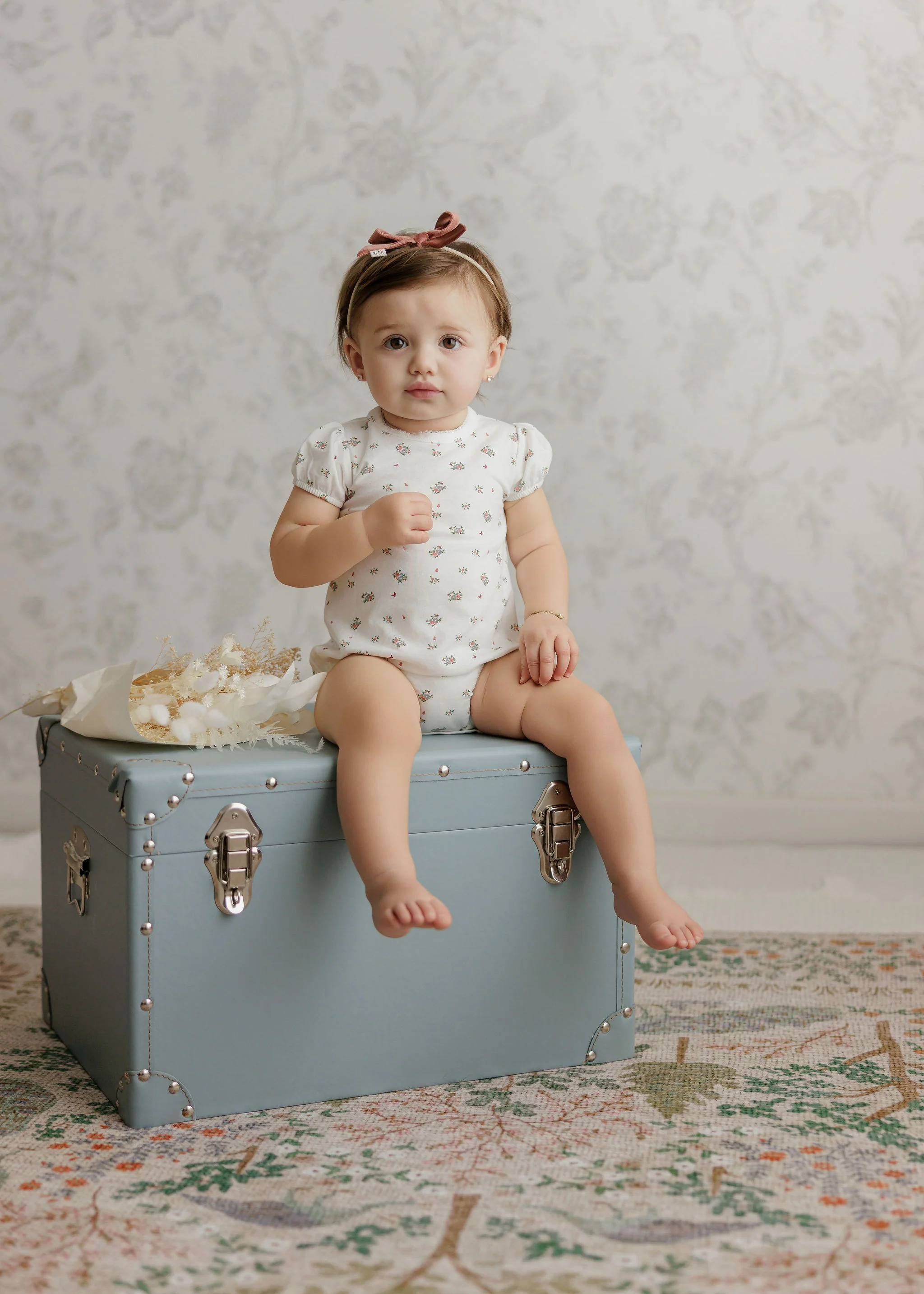 Girls Romper – Ivory Pink – Floral Print - Image 2